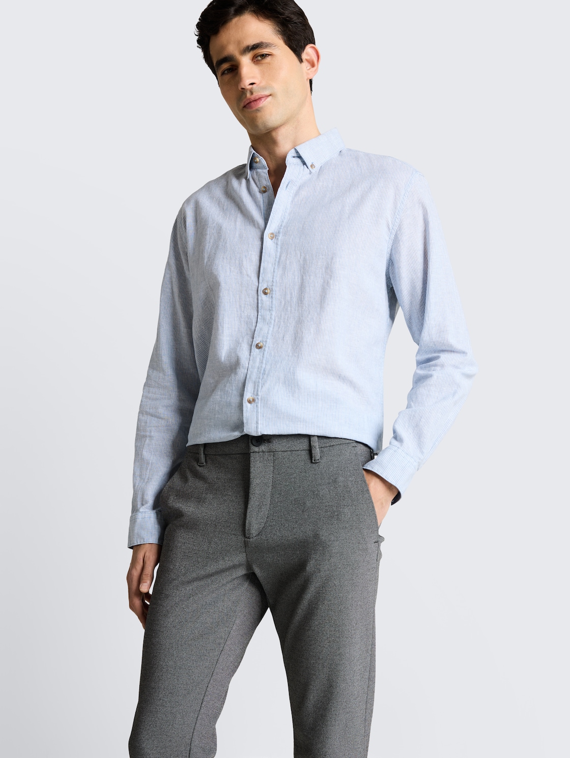 TTTRAVIS SLIM Chino Hose aus Piqué Jersey - black white birds eye - Detail-Model-Ansicht