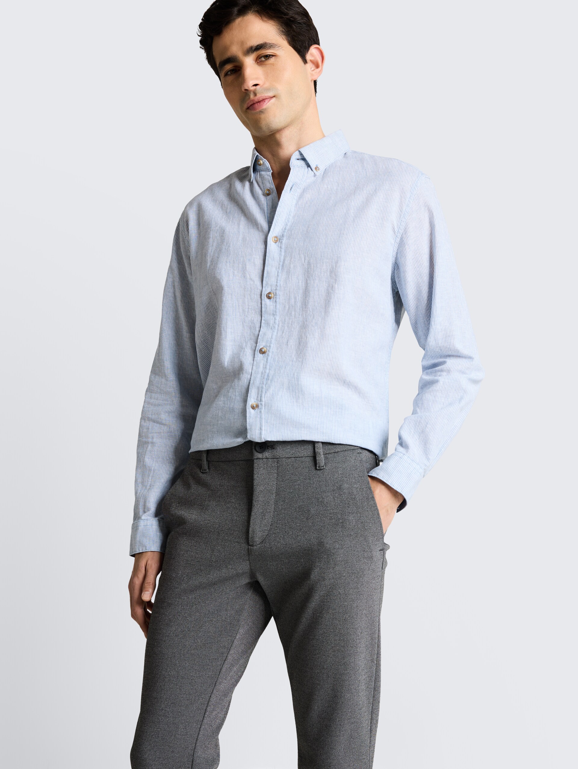 TTTRAVIS SLIM Chino Hose aus Piqué Jersey - black white birds eye - Detail-Model-Ansicht