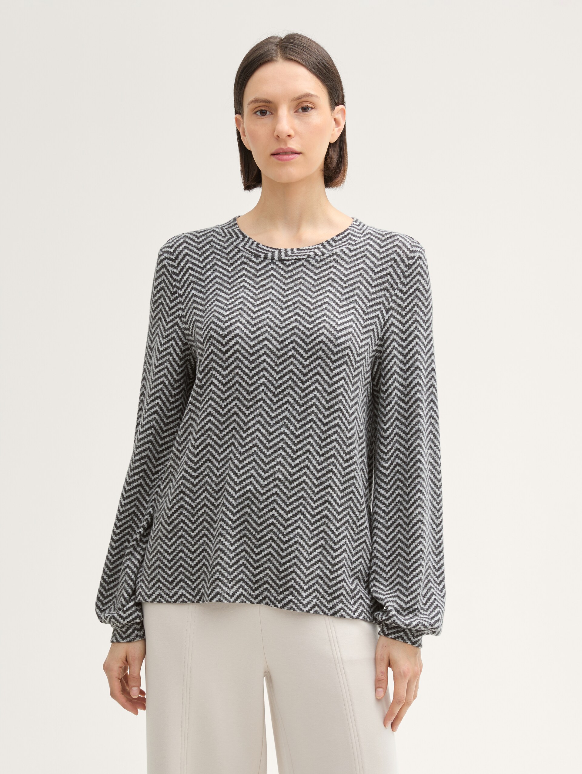 Shirt met lange mouwen met patroon - printed heringbone structure - Nek model vooraanzicht