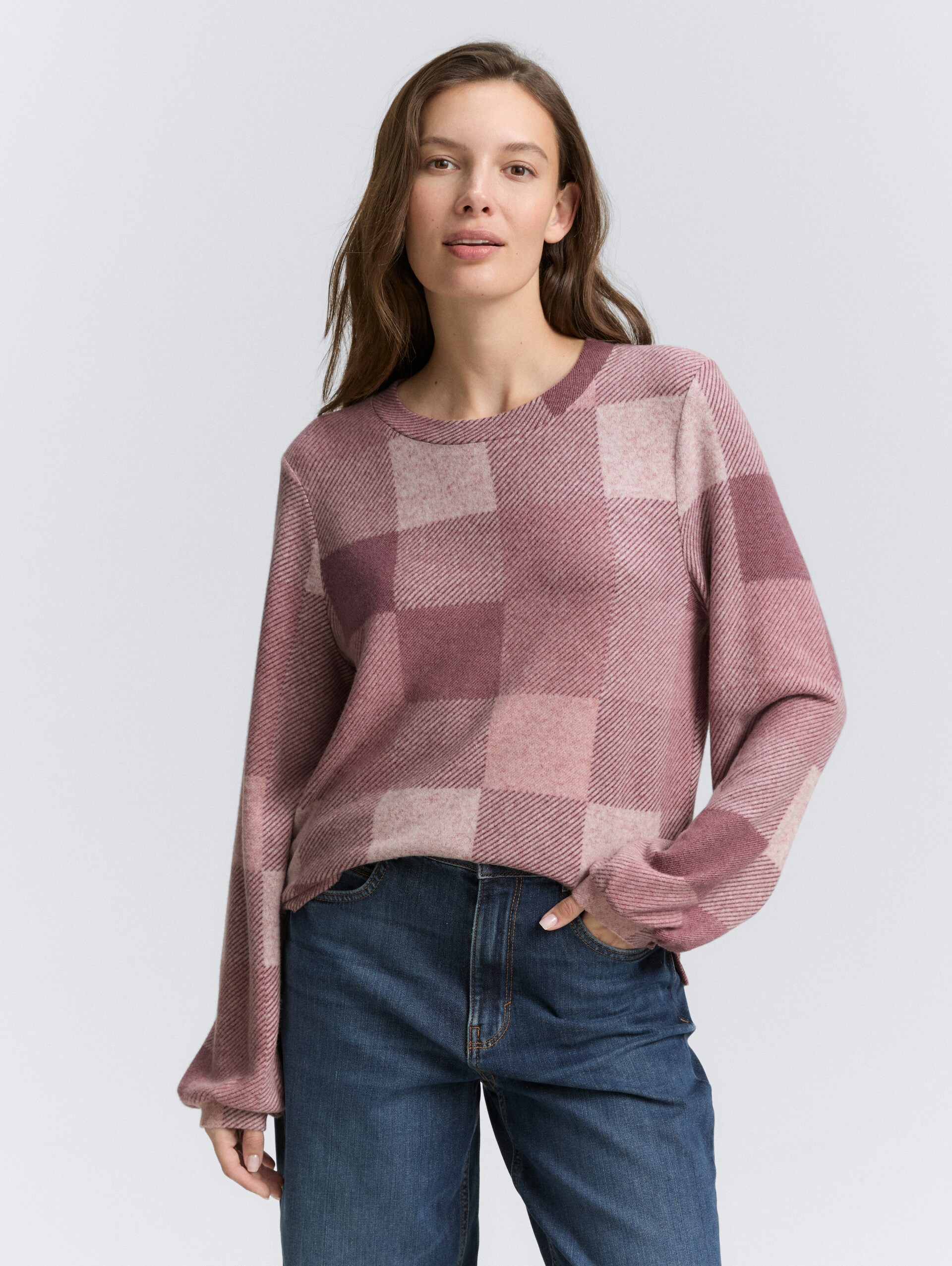 Shirt met lange mouwen met patroon - berry cosy check - Nek model vooraanzicht