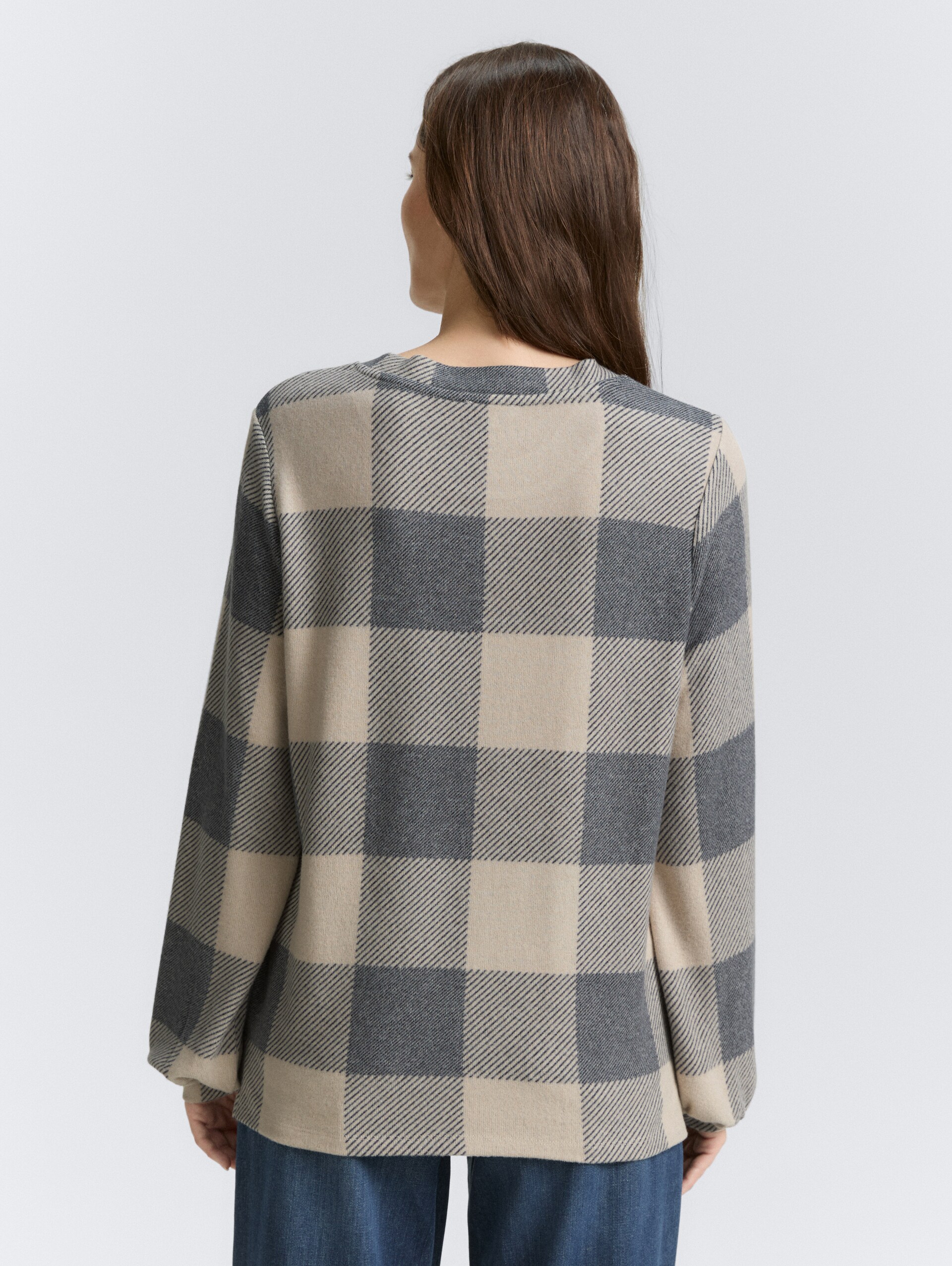 Shirt met lange mouwen met patroon - black taupe cosy check - Neklijn model-achteraanzicht