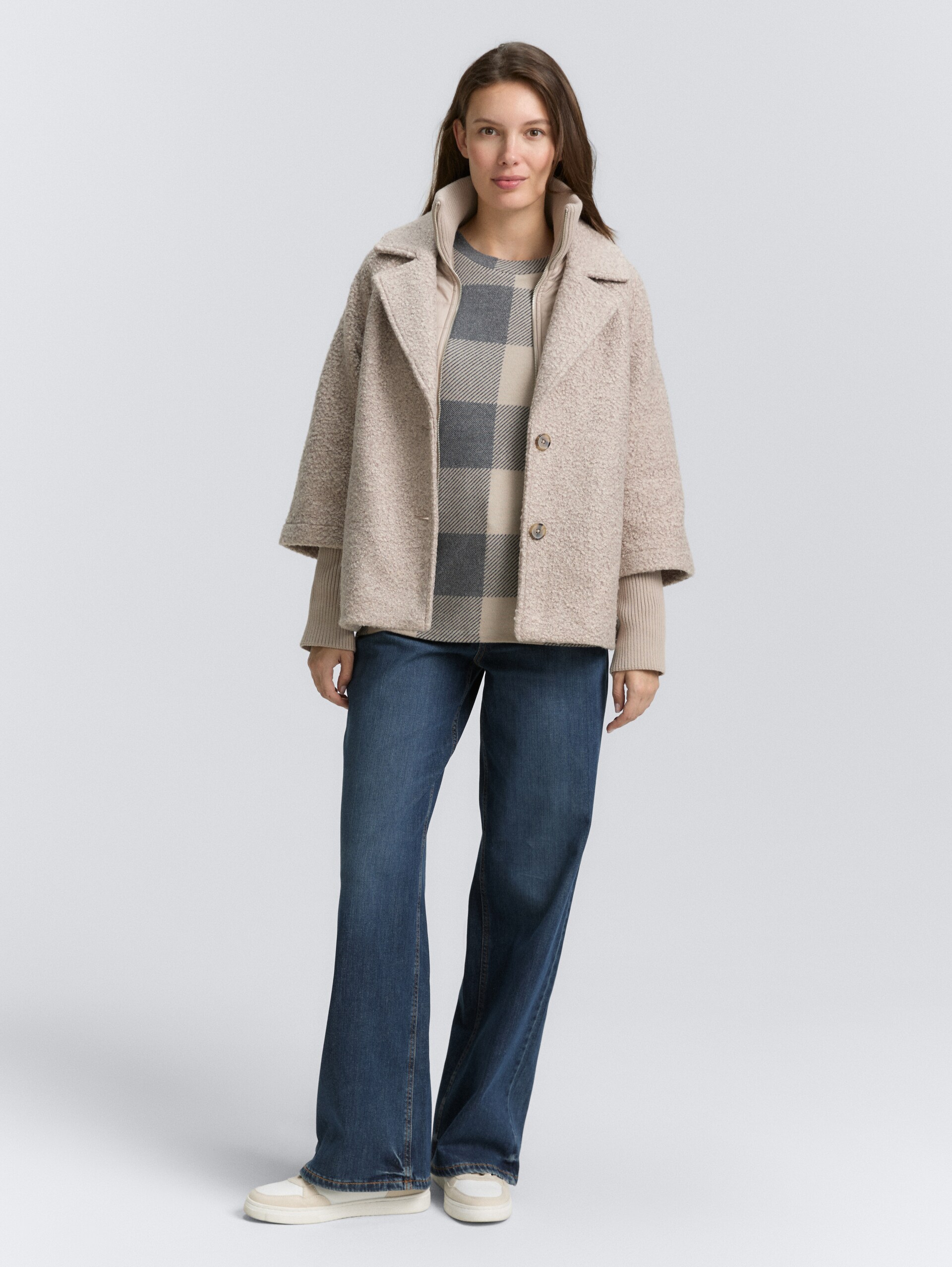 Shirt met lange mouwen met patroon - black taupe cosy check - Model vooraanzicht