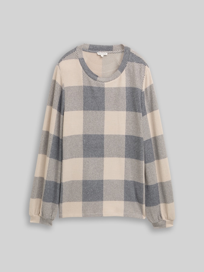 T-shirt à manches longues à motifs par Women, black taupe cosy check