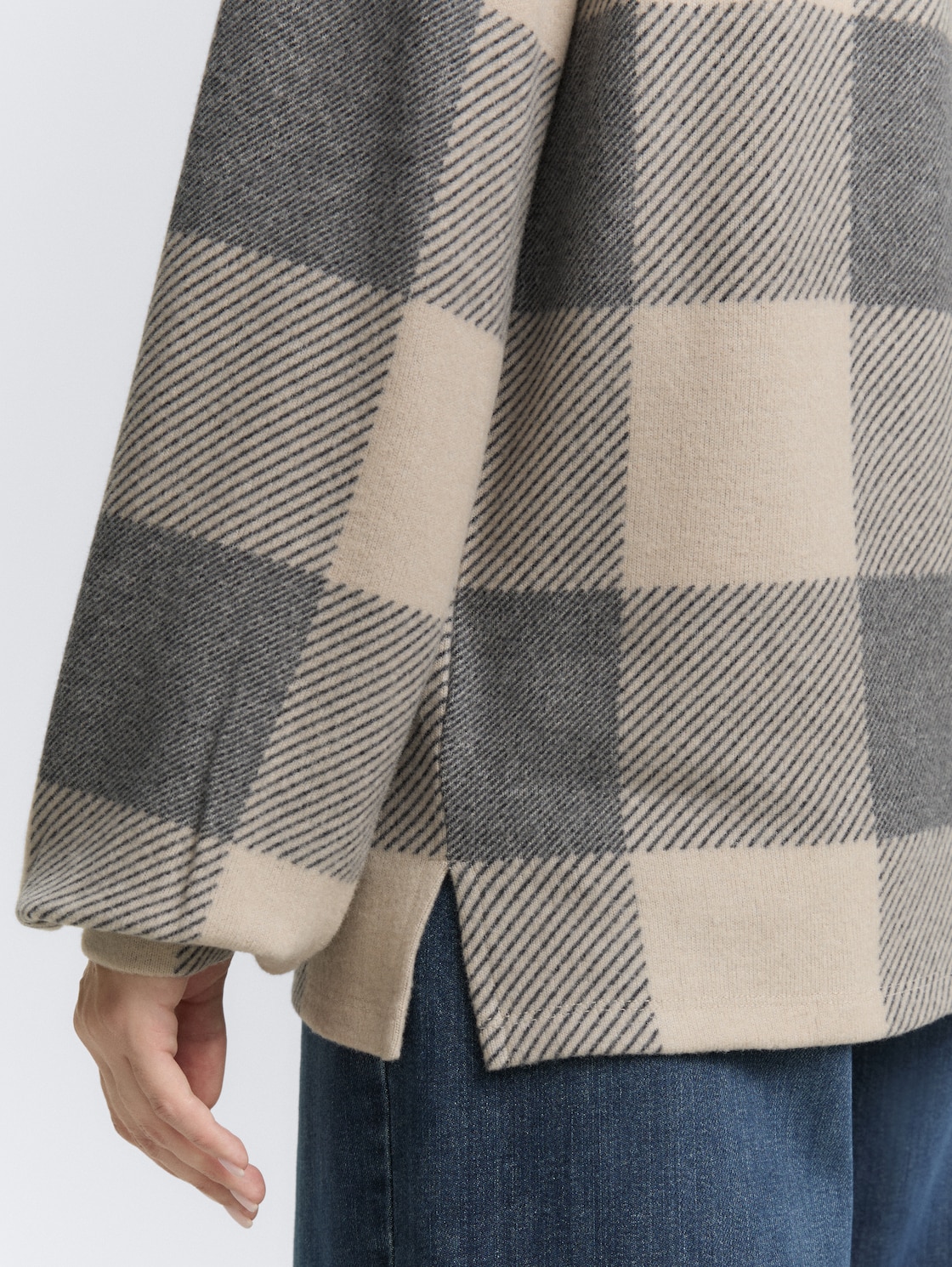 Langarmshirt mit Muster - black taupe cosy check - Detail-Model-Ansicht