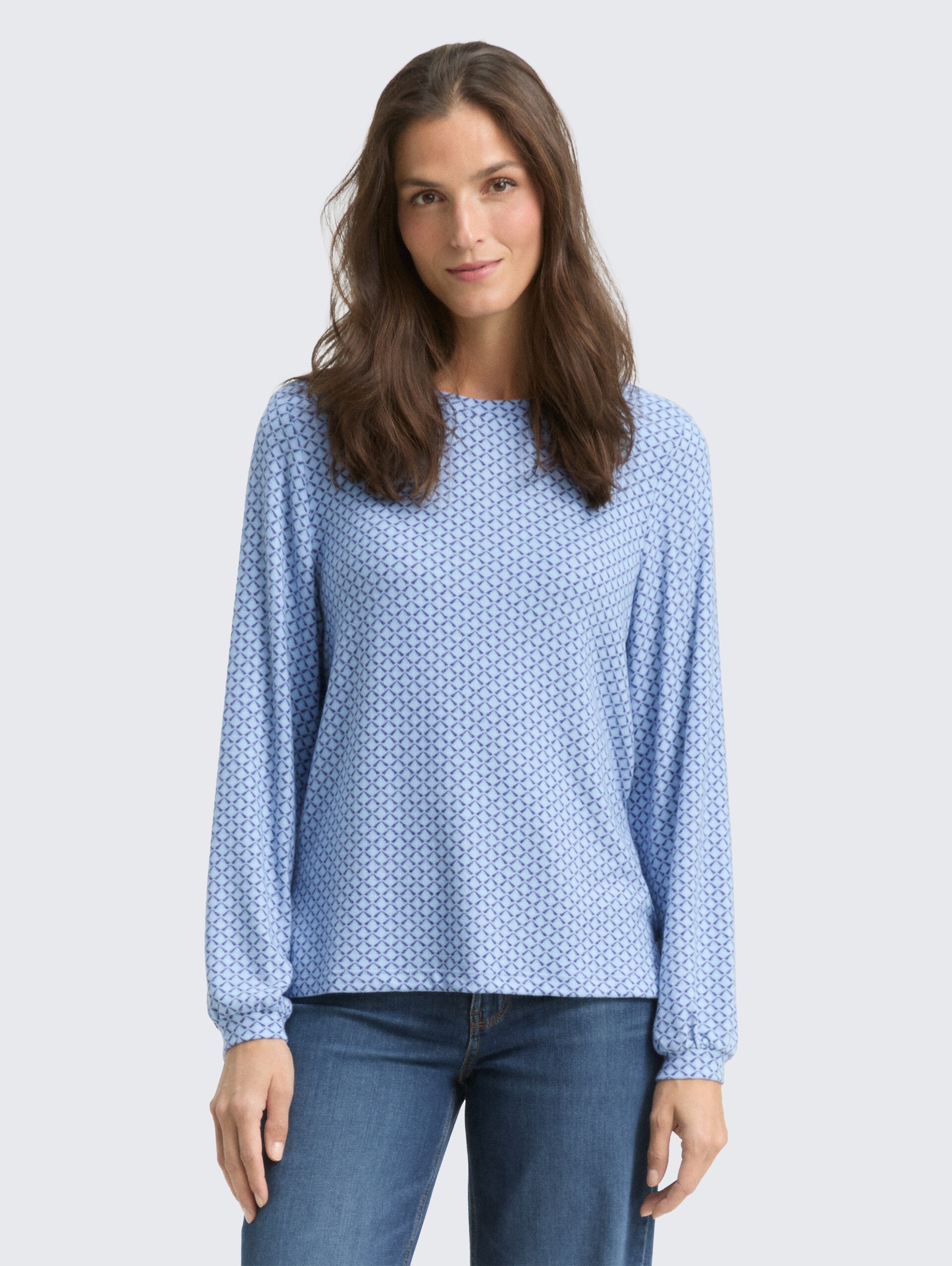 Shirt met lange mouwen met patroon - blue graphical minimal - Nek model vooraanzicht