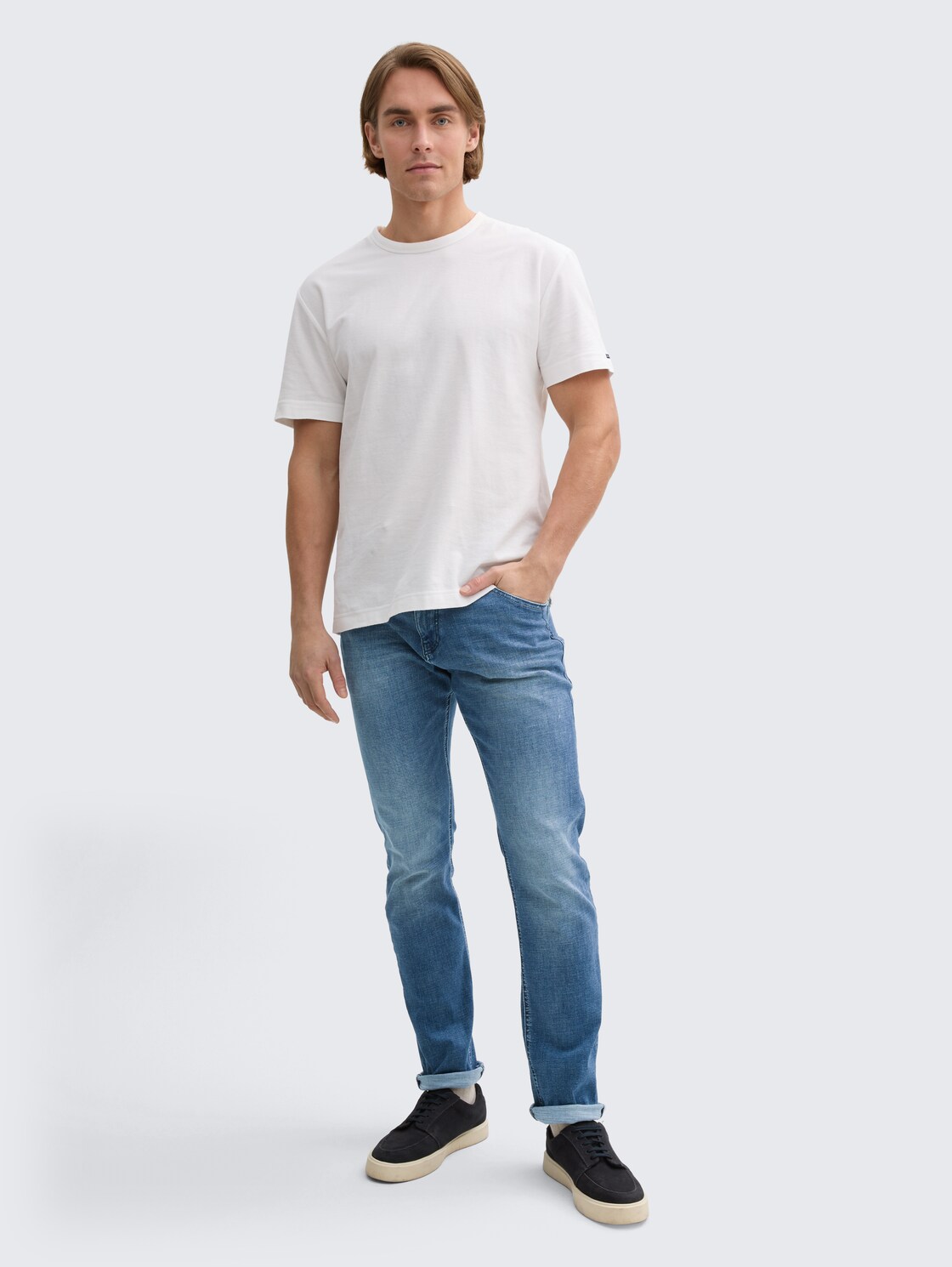 TTJOSH REGULAR SLIM Jeans - Used Mid Stone Blue Denim - Model-Vorderansicht