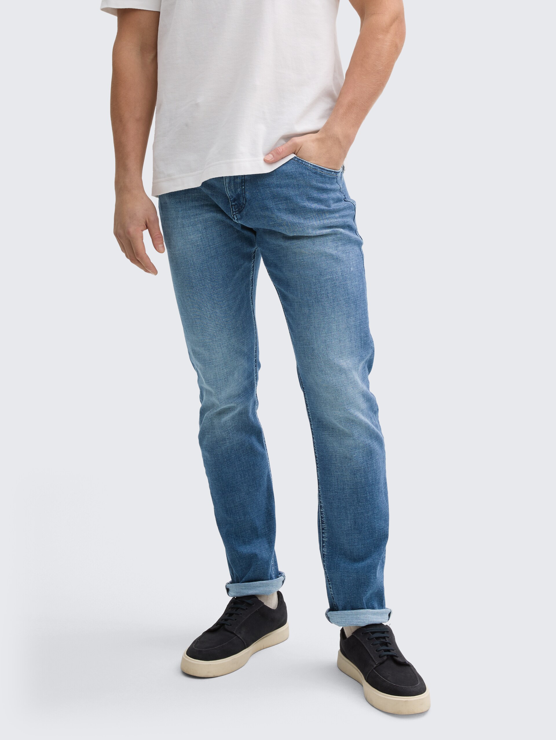 TTJOSH REGULAR SLIM Jeans - Used Mid Stone Blue Denim - Découpe Vue de face du modèle