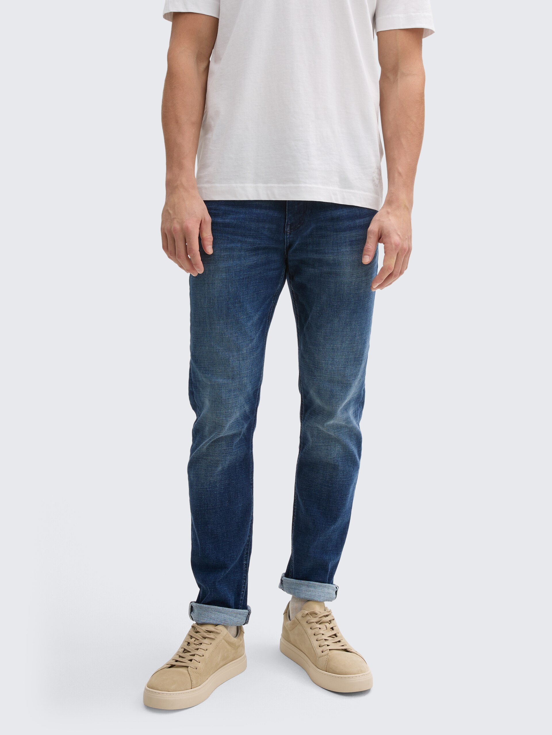 TTJOSH REGULAR SLIM Jeans - Used Dark Stone Blue Denim - Découpe Vue de face du modèle