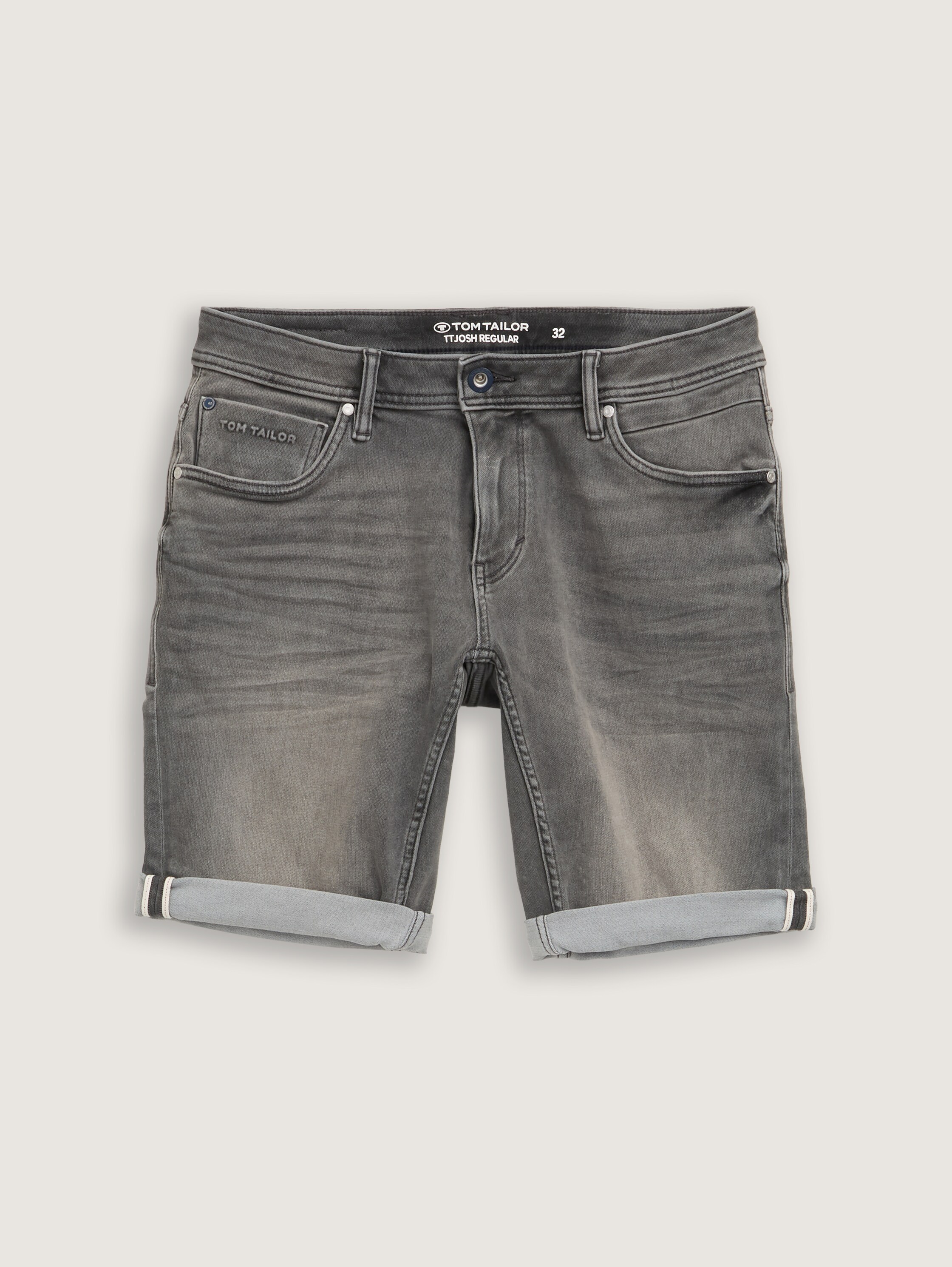 TTJOSH REGULAR SLIM Jeans Shorts mit Superstretch - used_light_stone_grey_denim - 