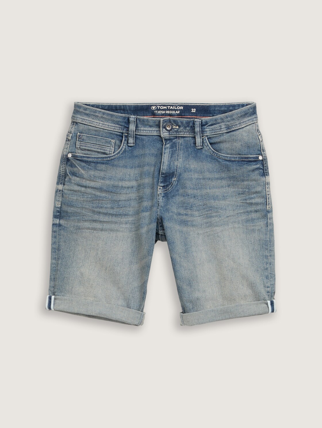 TTJOSH REGULAR SLIM Jeans Shorts - Used Light Stone Blue Denim - Vorder-Produkt-Ansicht