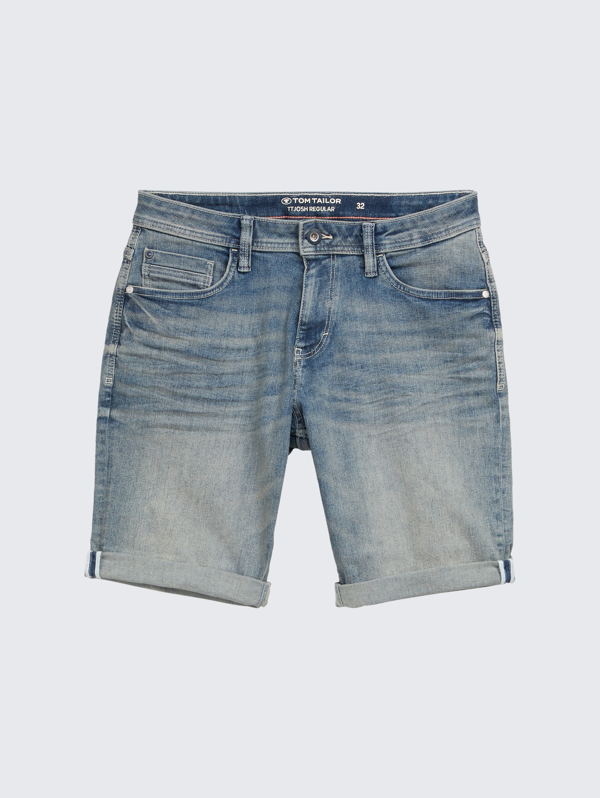 TTJOSH REGULAR SLIM Jeans Shorts - Used Light Stone Blue Denim - Vorder-Produkt-Ansicht