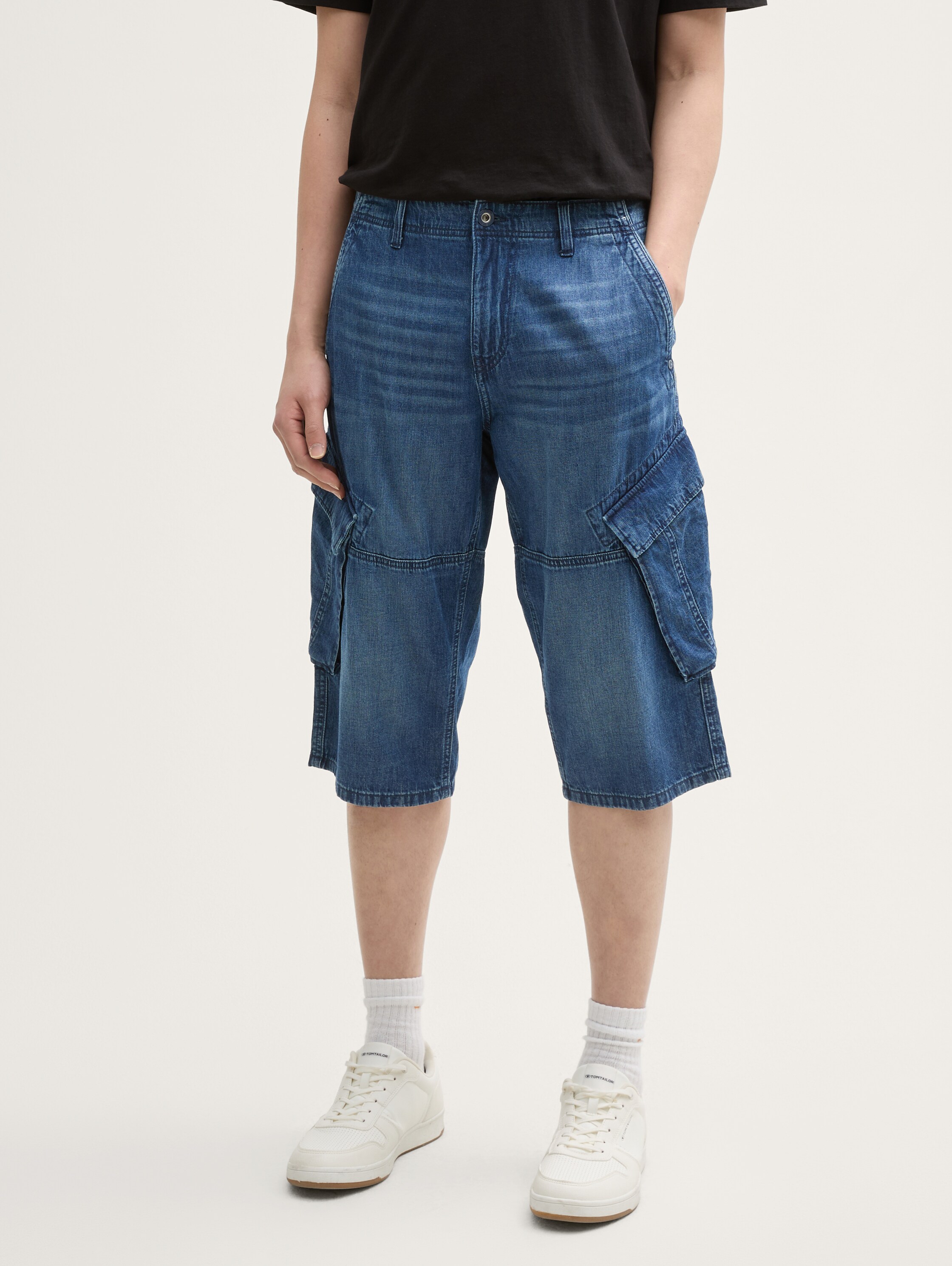 TTMORRIS RELAXED OVERKNEE Jeans Shorts - used_dark_stone_blue_denim_1 - 