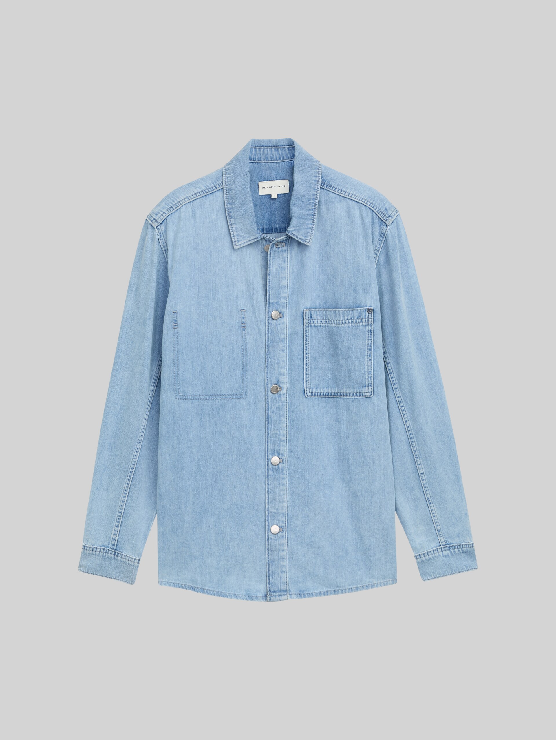 Comfort fit denim shirt with breast pocket - Used Bleached Blue Denim - Front product view