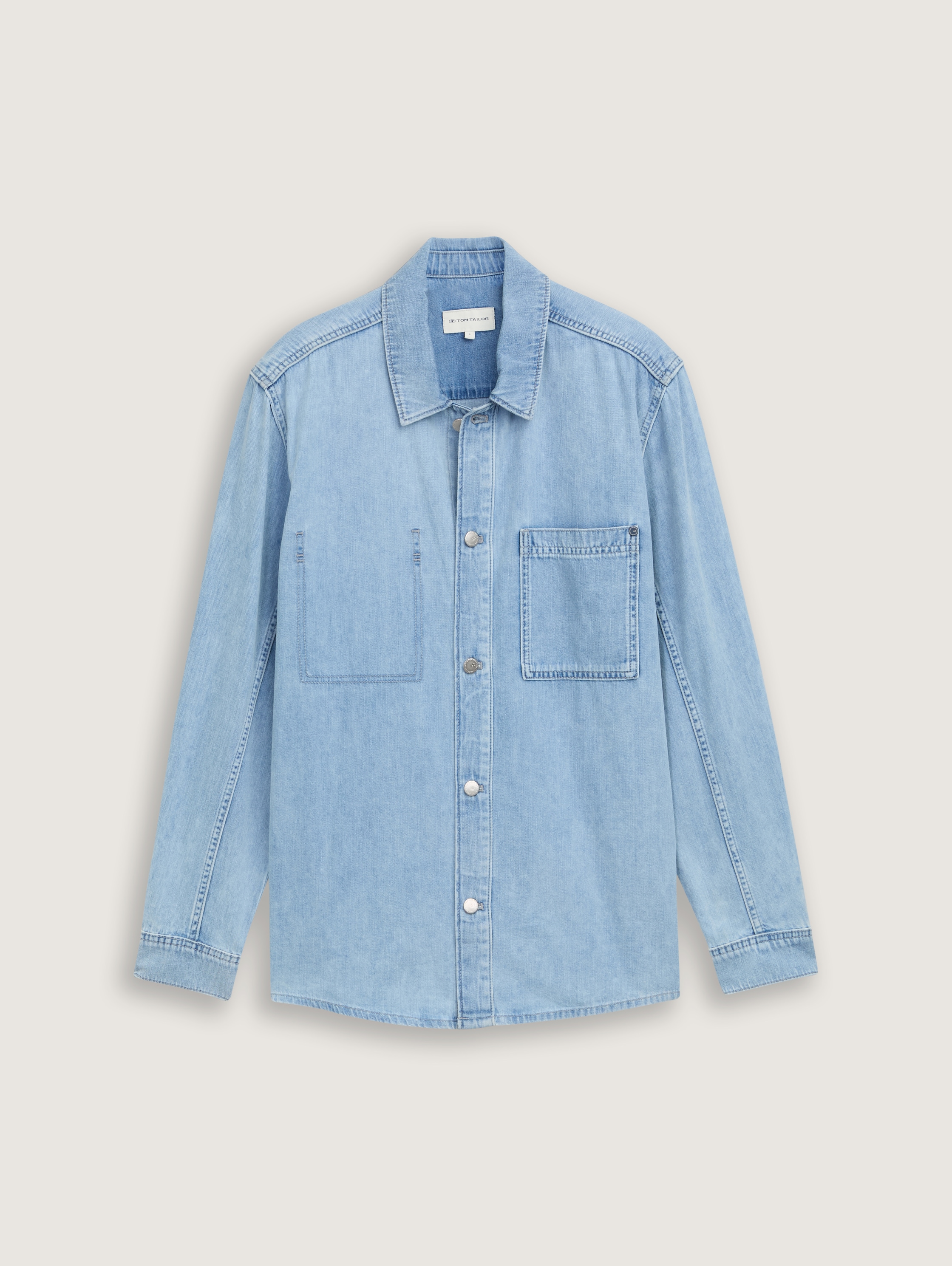 Comfort Fit Jeanshemd mit Brusttasche - used_bleached_blue_denim - 