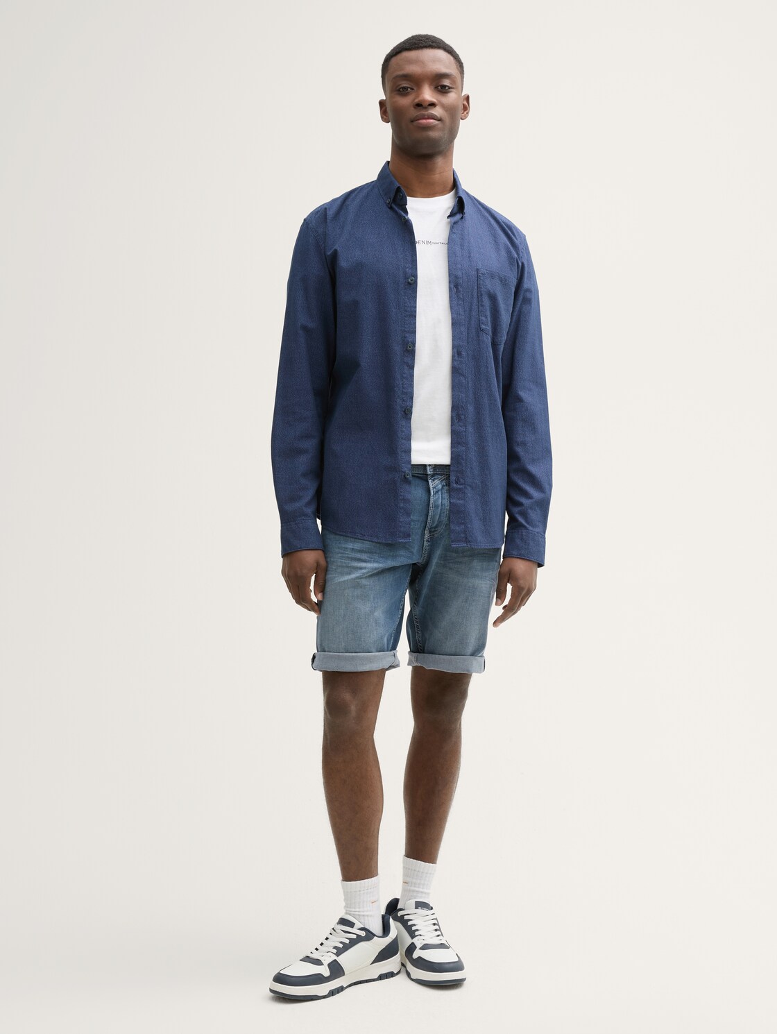 TTPIERS SLIM Jeans Shorts mit Stretch - dark stone blue grey denim - Model-Vorderansicht