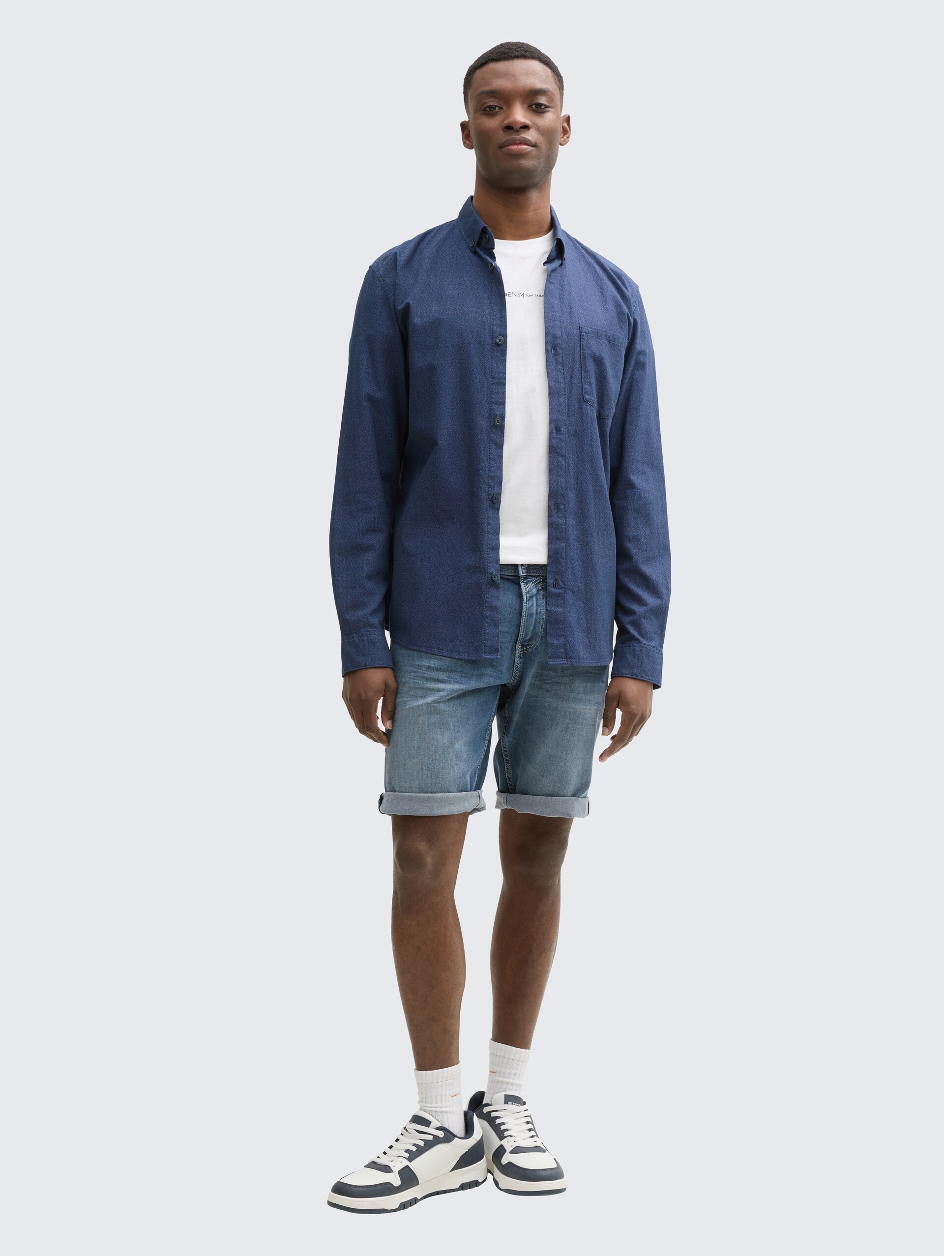 TTPIERS SLIM Jeans Shorts mit Stretch - dark stone blue grey denim - Model-Vorderansicht