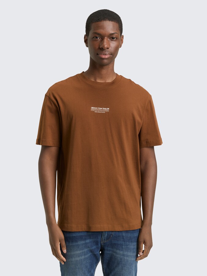 Relaxed fit cotton T-shirt by Denim Male, Golden Clay