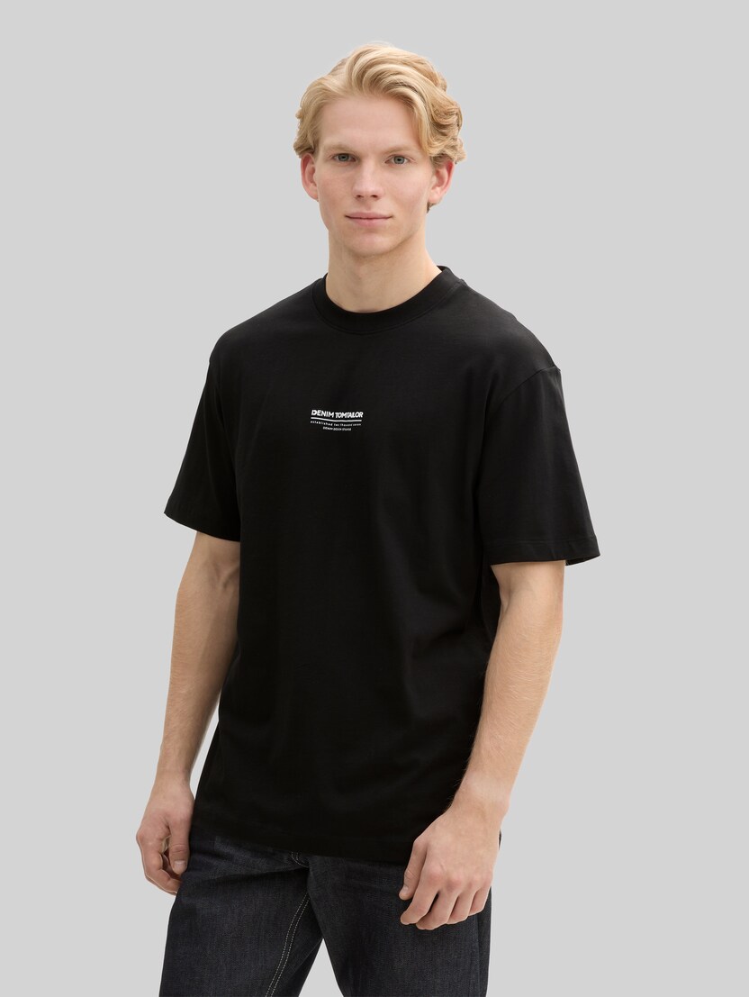 T-shirt met relaxte pasvorm van katoen door Denim Male, Black
