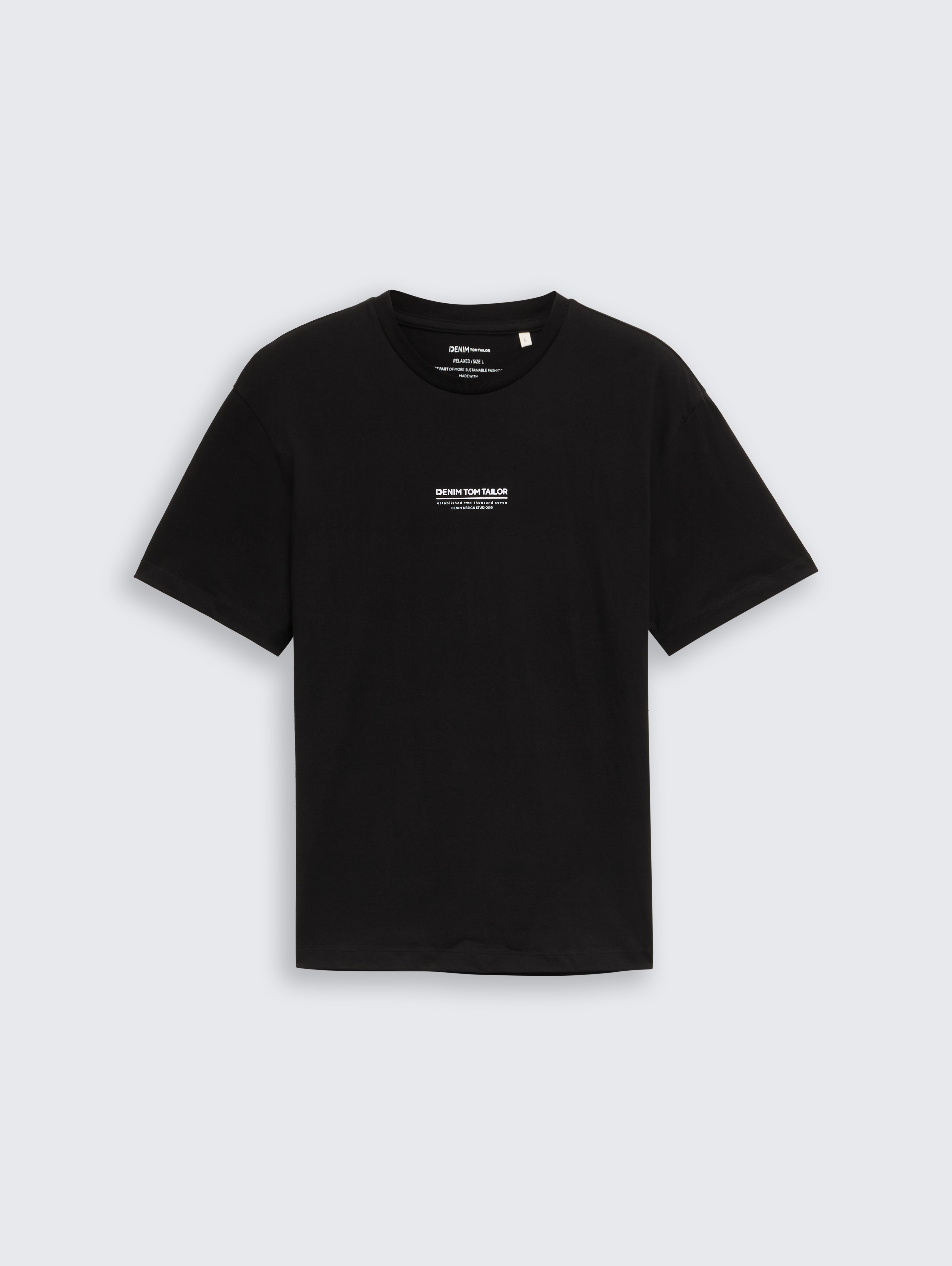 TOM WOOD - TOM WOOD SLICED TOPS ブラック Tシャツ カットソー Cotton T-shirt with logo print by Tom Tailor
