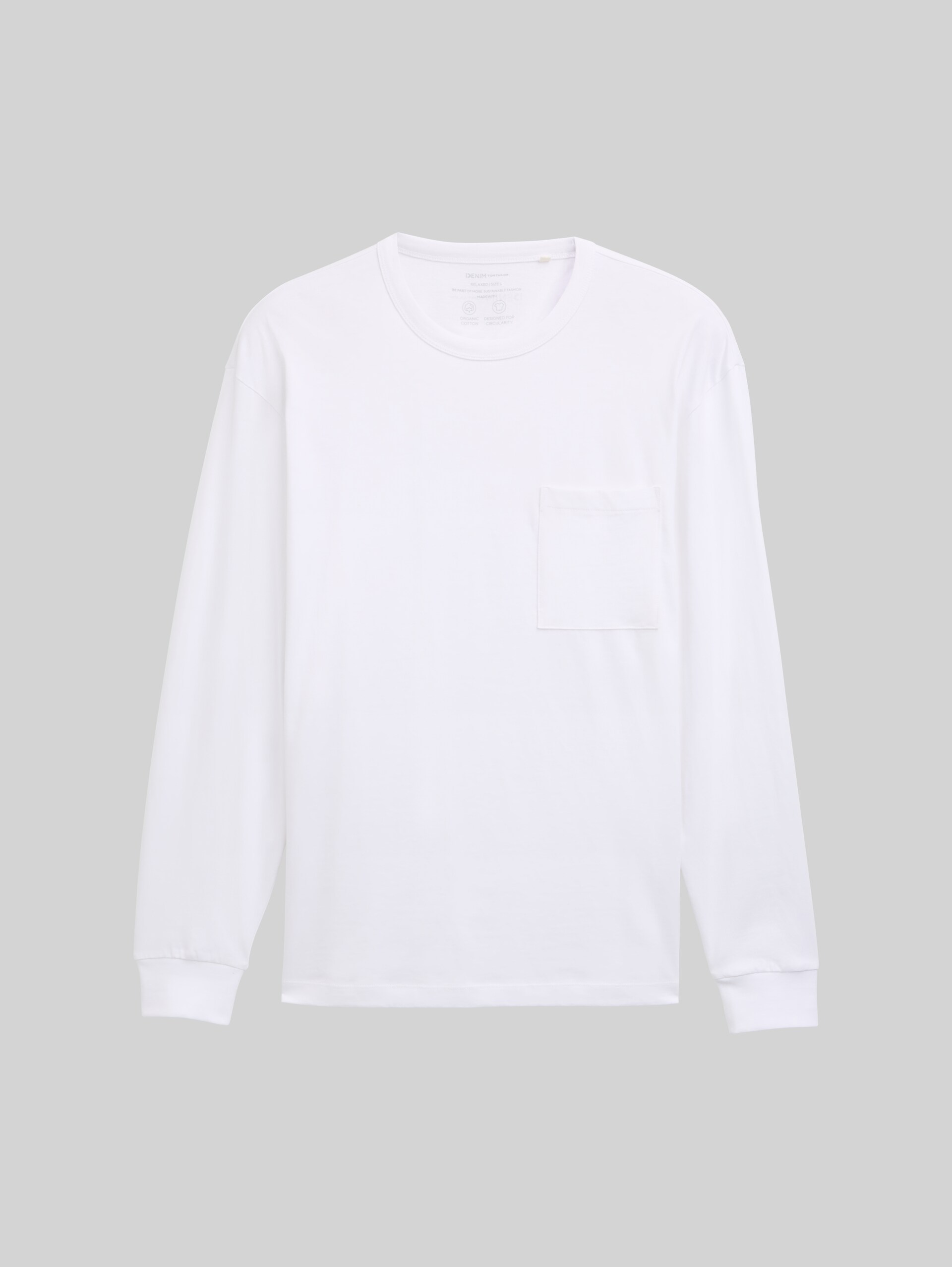 Relaxed fit long sleeve shirt with breast pocket - White - Front product view