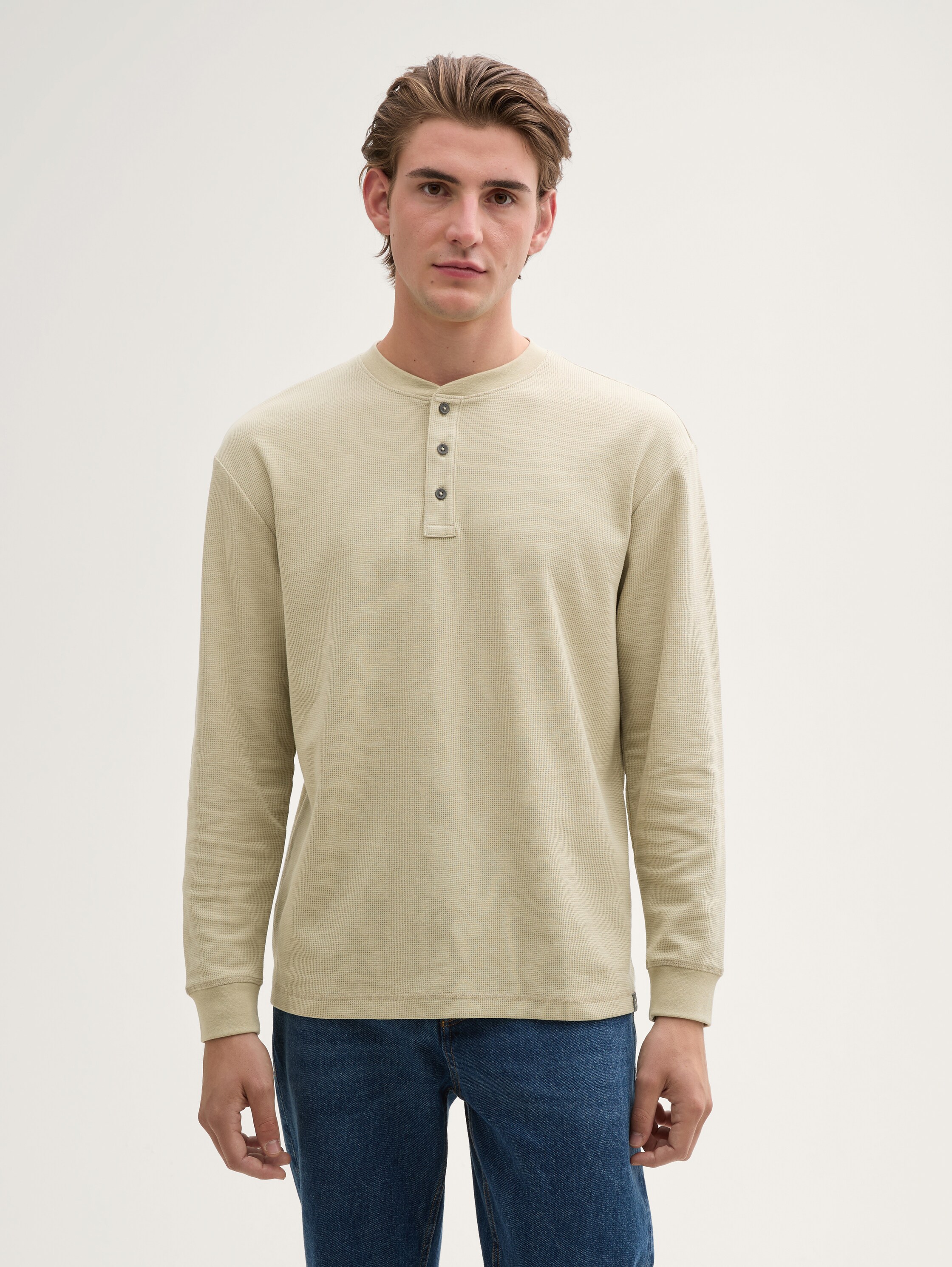 Relaxed Fit Henley Langarmshirt - beige_abbey_stone - 