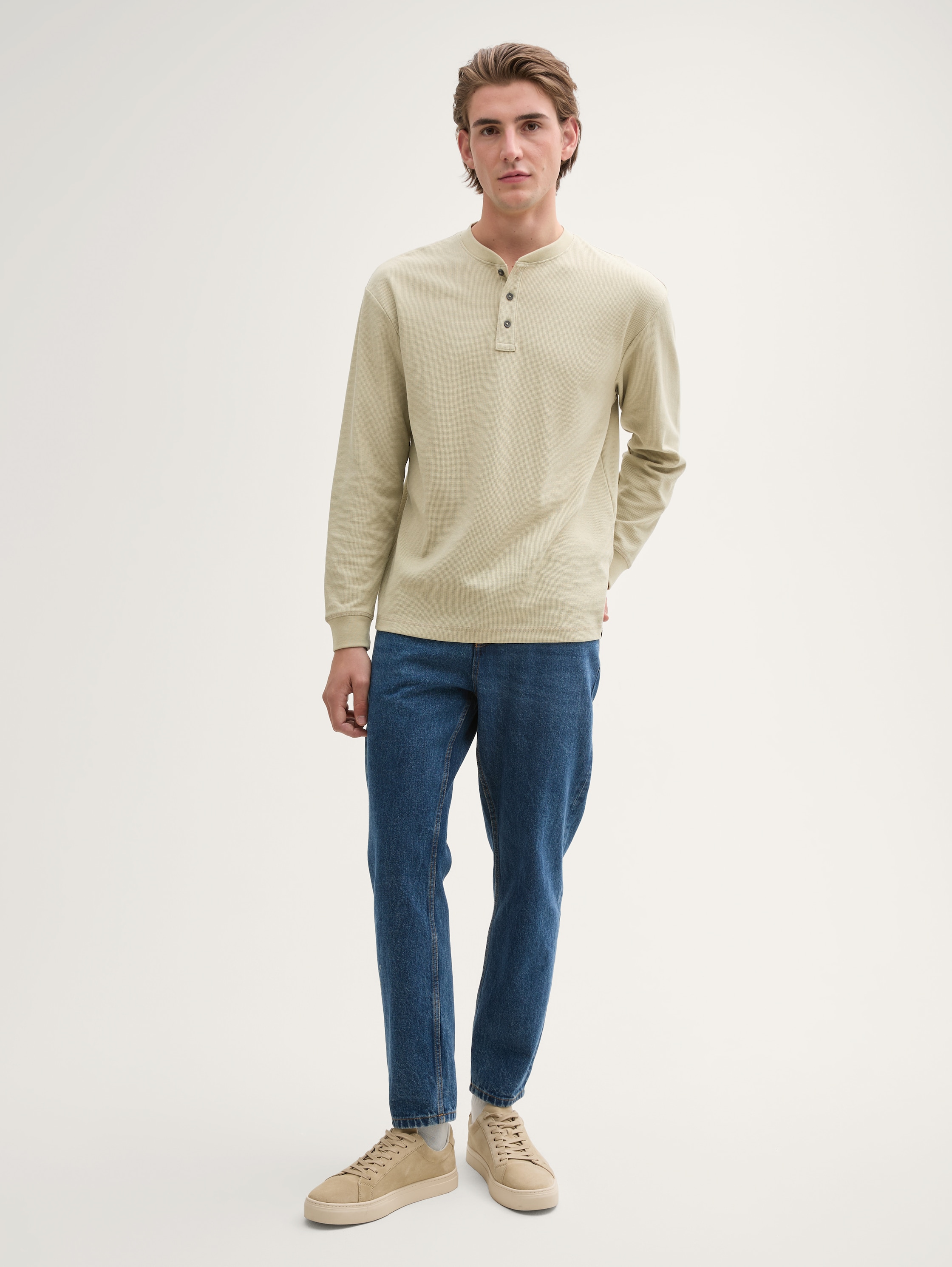 Relaxed Fit Henley Langarmshirt - beige_abbey_stone - 