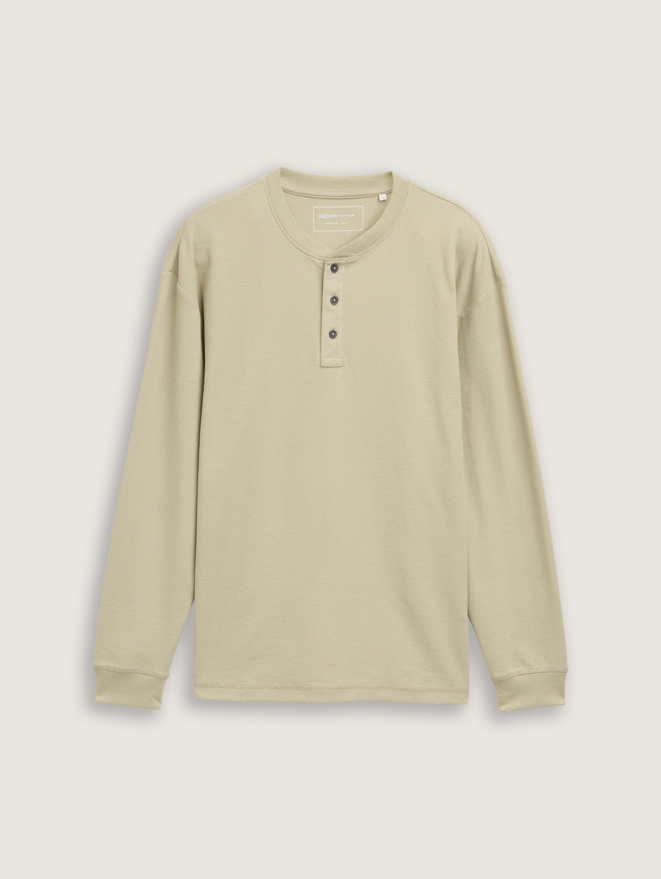 Relaxed Fit Henley Langarmshirt - beige_abbey_stone - 