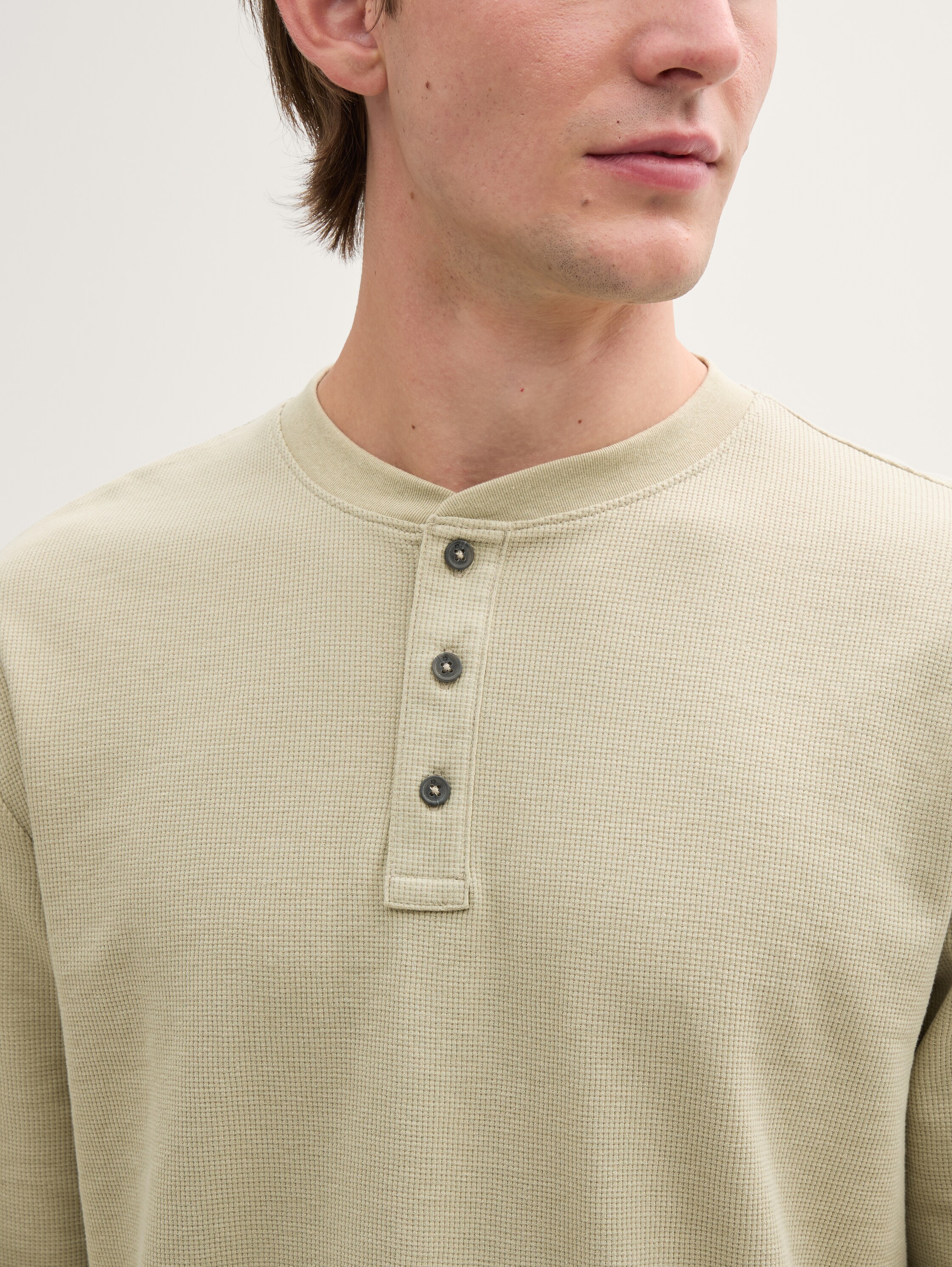 Relaxed Fit Henley Langarmshirt - beige_abbey_stone - 