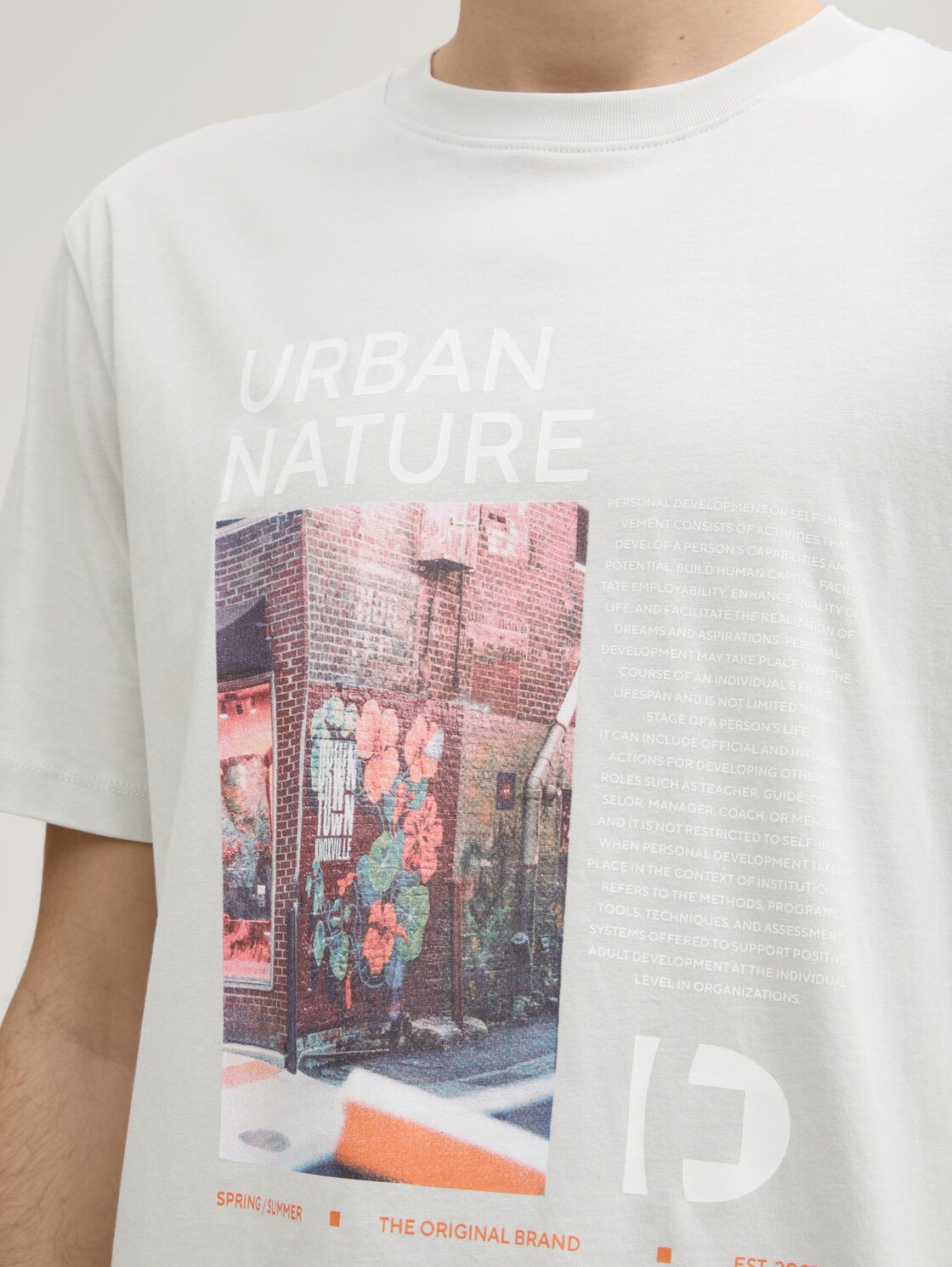 T-Shirt mit Foto-Print - Chalk Grey - Detail-Model-Ansicht