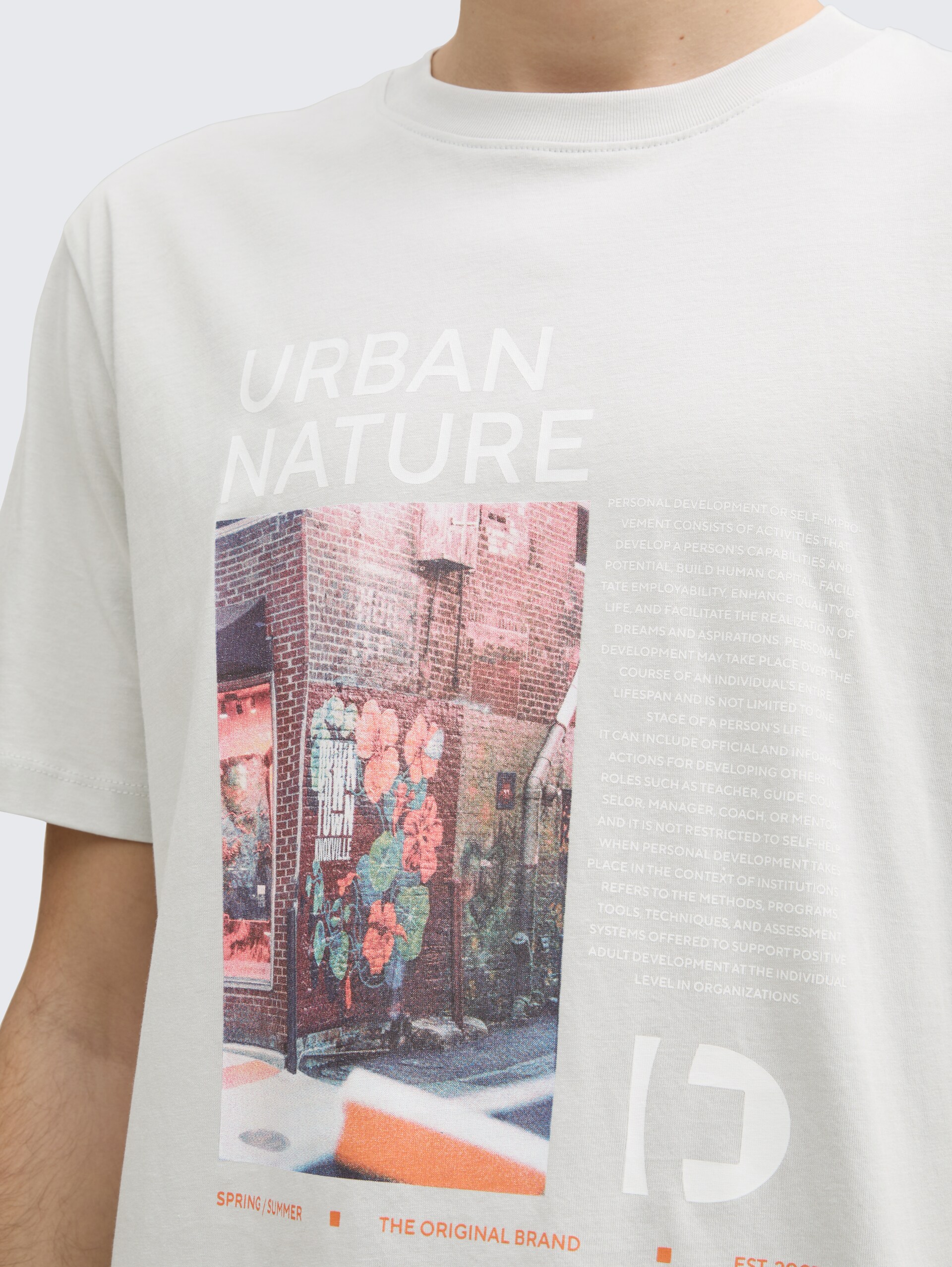 T-Shirt mit Foto-Print - Chalk Grey - Detail-Model-Ansicht