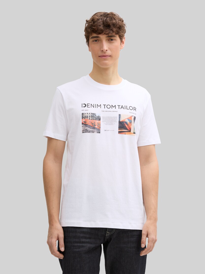T-Shirt mit Foto-Print von Denim Male, White