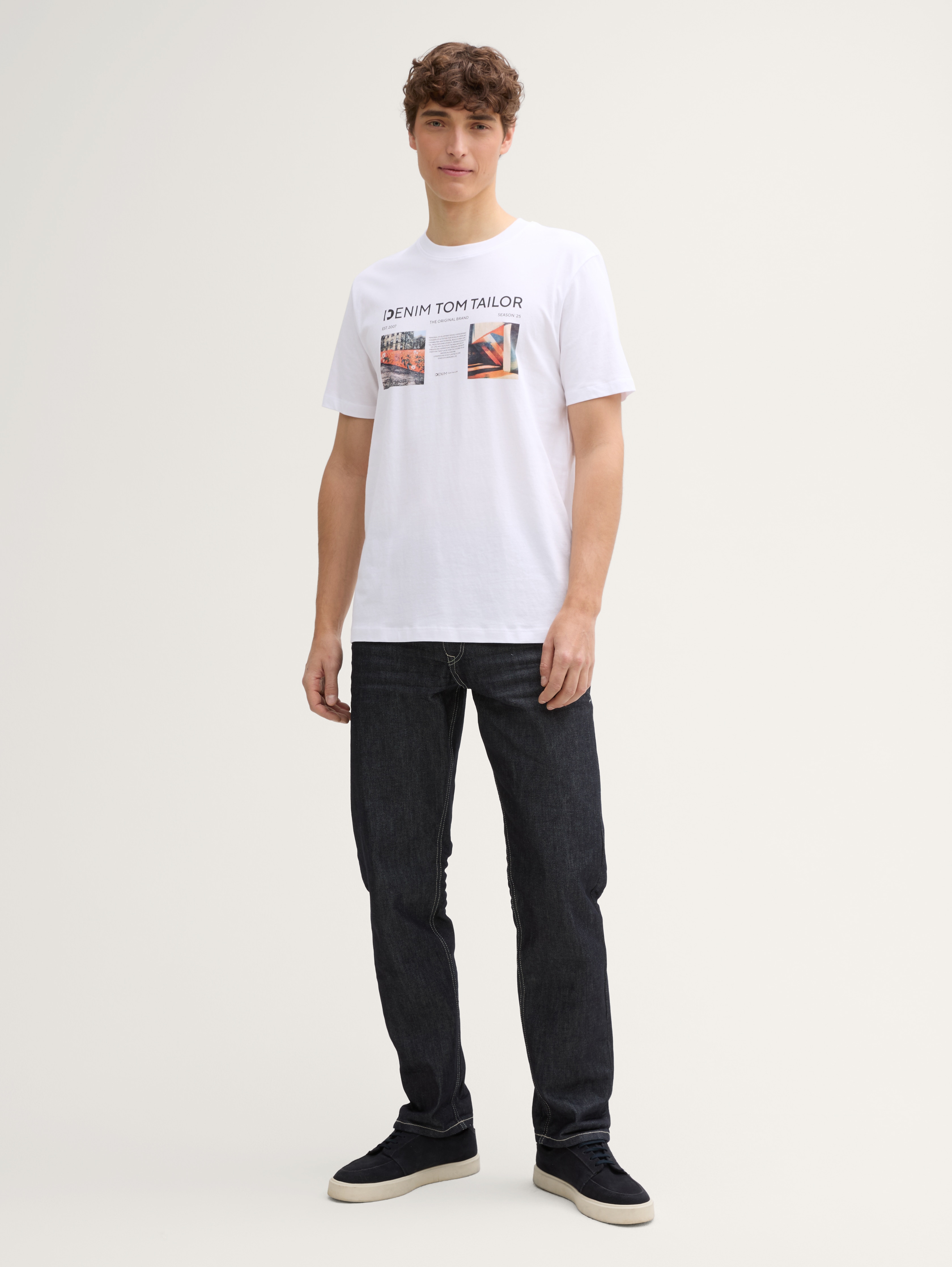 T-Shirt mit Foto-Print von Denim Male, White