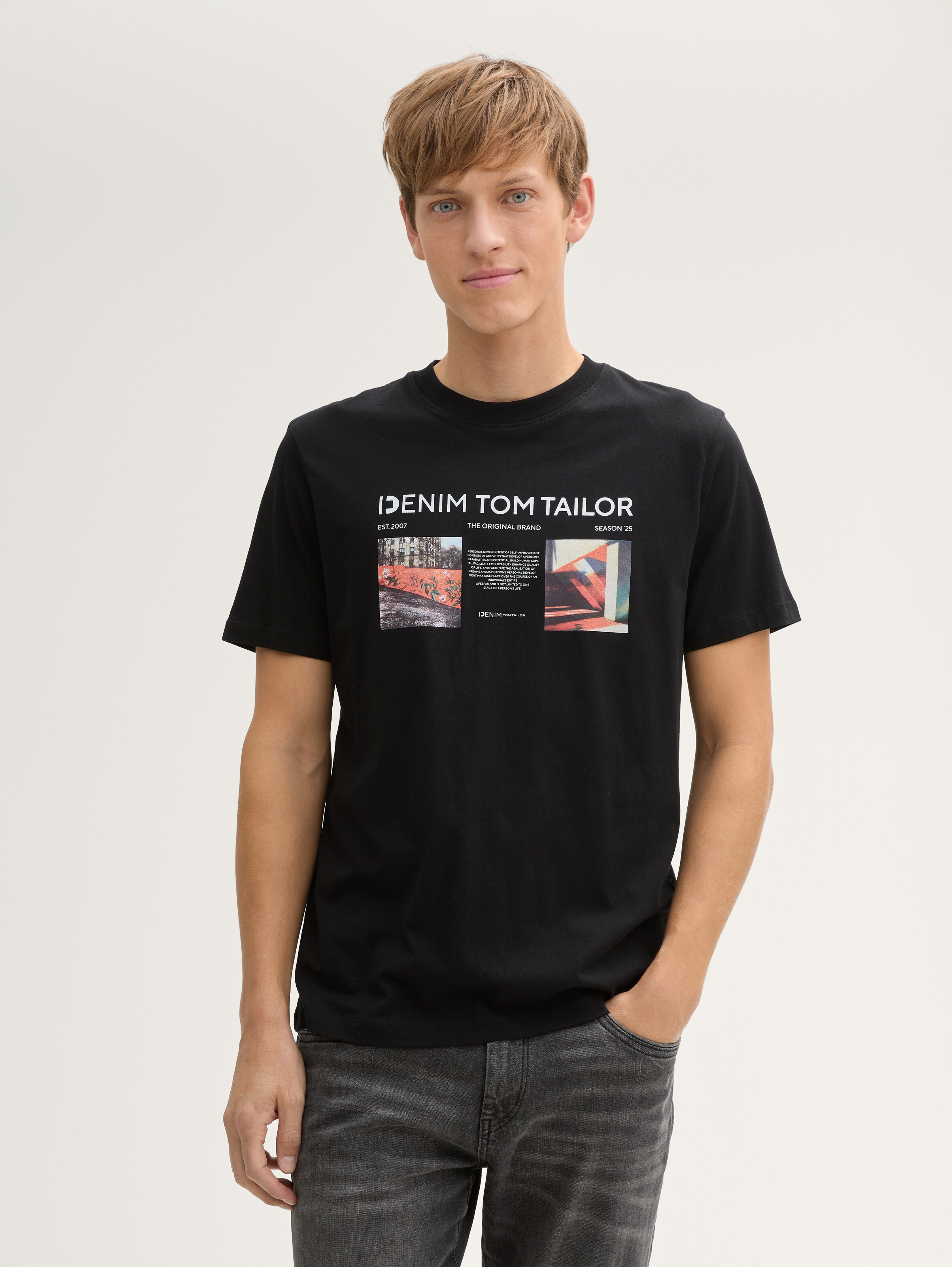 T-Shirt mit Foto-Print von Denim Male, Black