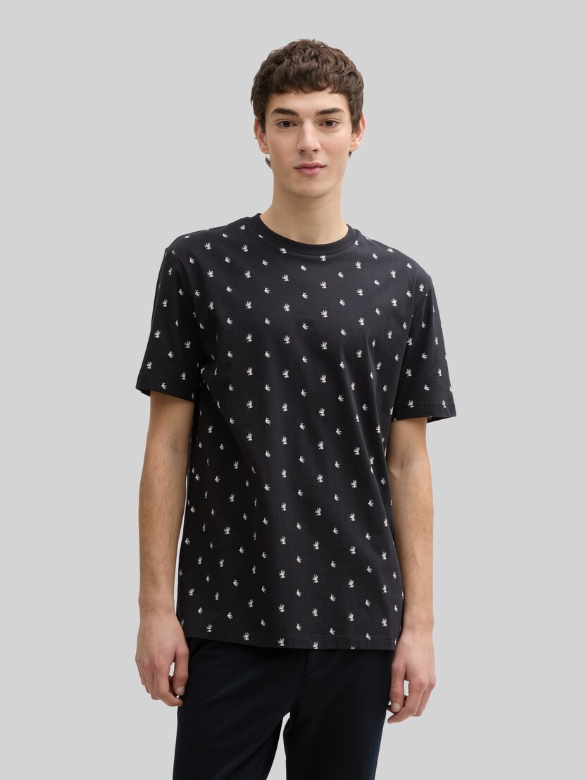Alloverprint T-Shirt aus Baumwolle von Denim Male, black mini leaves print