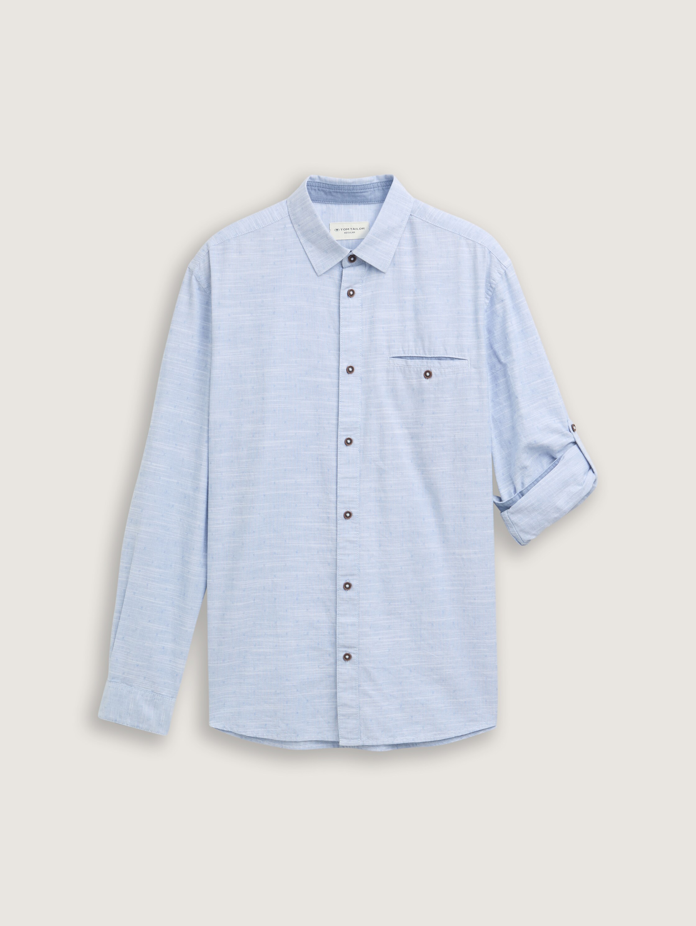 Regular Fit Hemd mit Turn-up-Funktion - white_blue_fil_a_fil_dobby - 