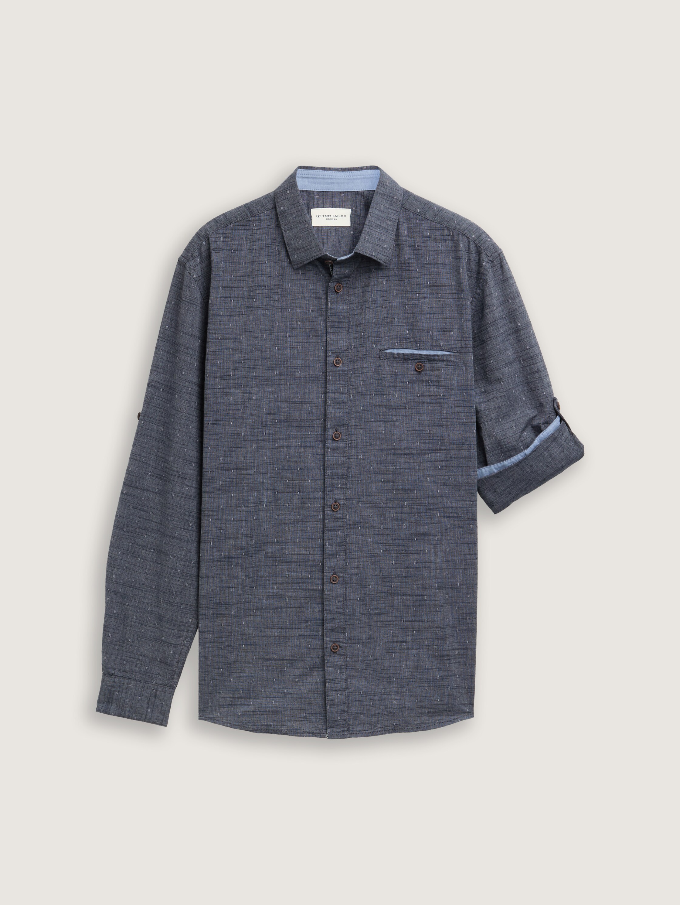 Regular Fit Hemd mit Turn-up-Funktion - navy_white_fil_a_fil_dobby - 