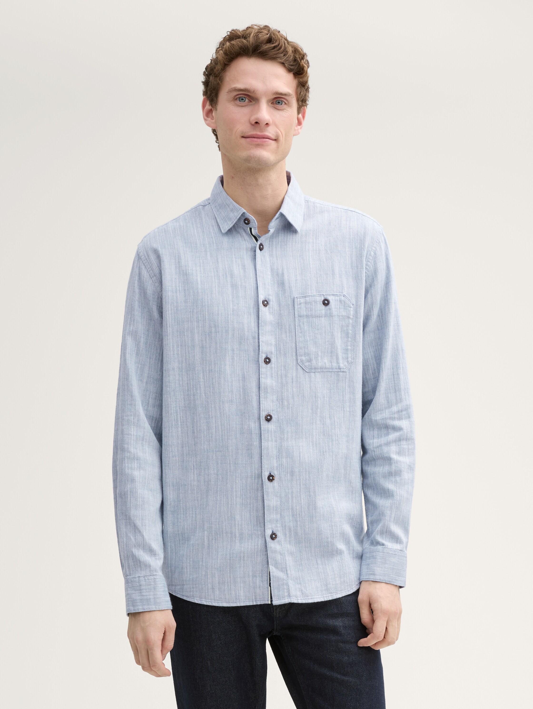 Regular fit overhemd met borstzak - white_blue_twill_structure - 