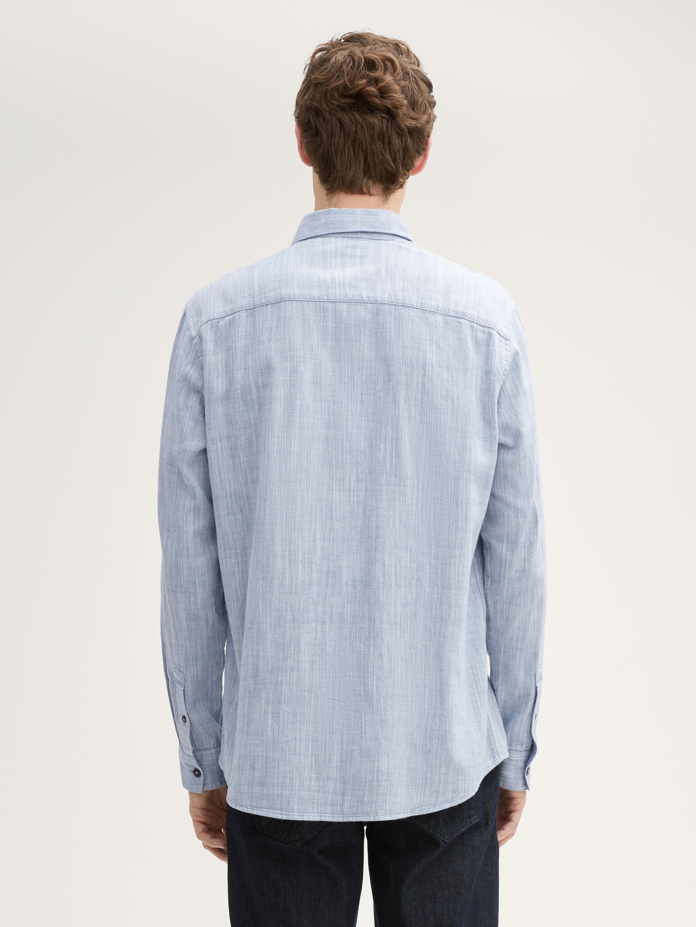 Regular fit overhemd met borstzak - white_blue_twill_structure - 