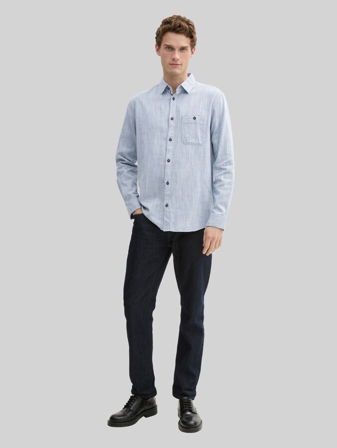 Regular fit overhemd met borstzak door Men, white blue twill structure