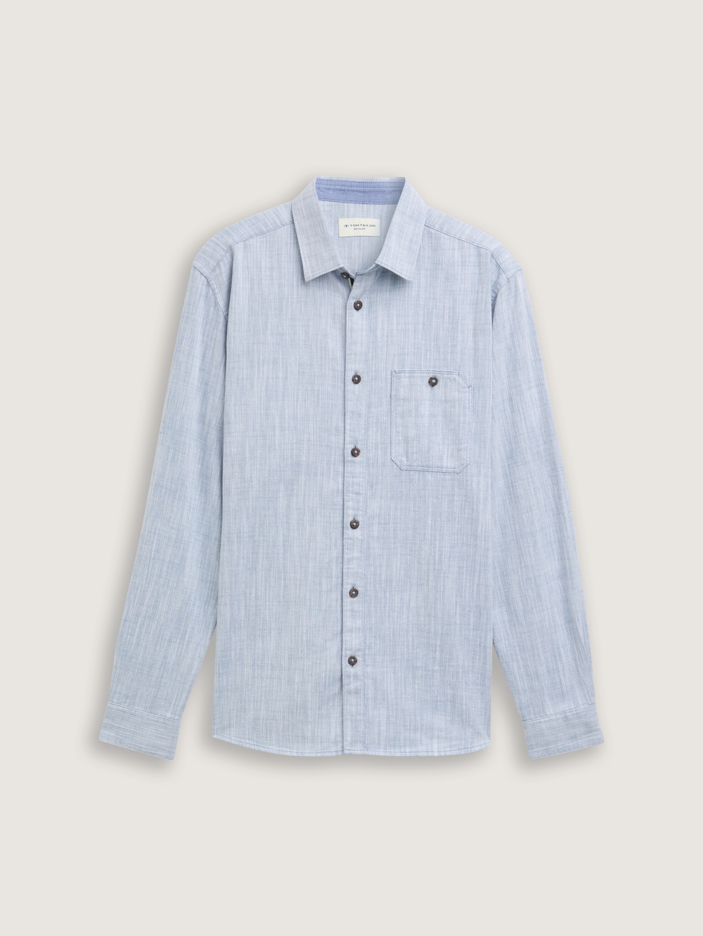 Regular fit overhemd met borstzak - white_blue_twill_structure - 