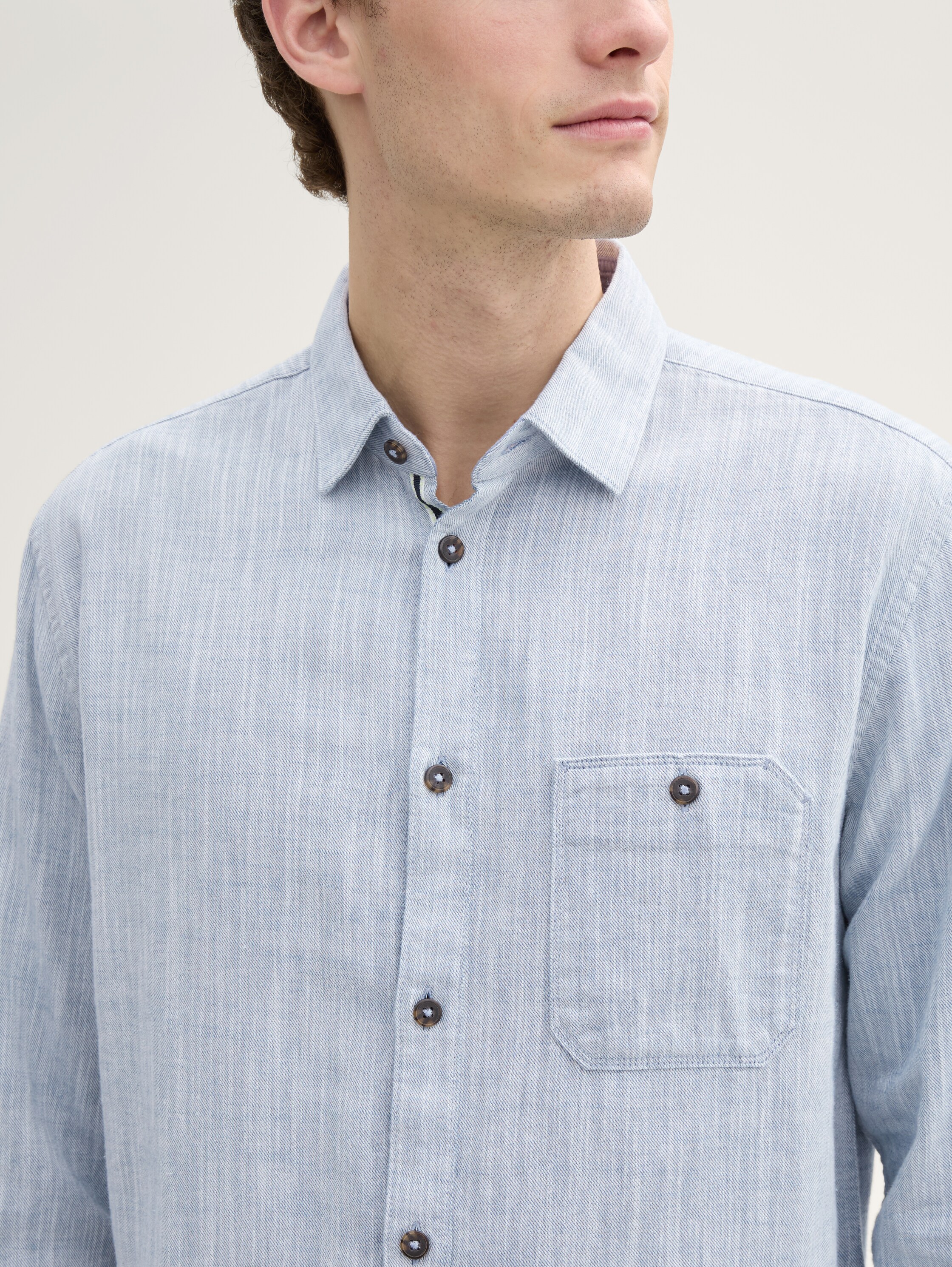 Regular fit overhemd met borstzak - white_blue_twill_structure - 