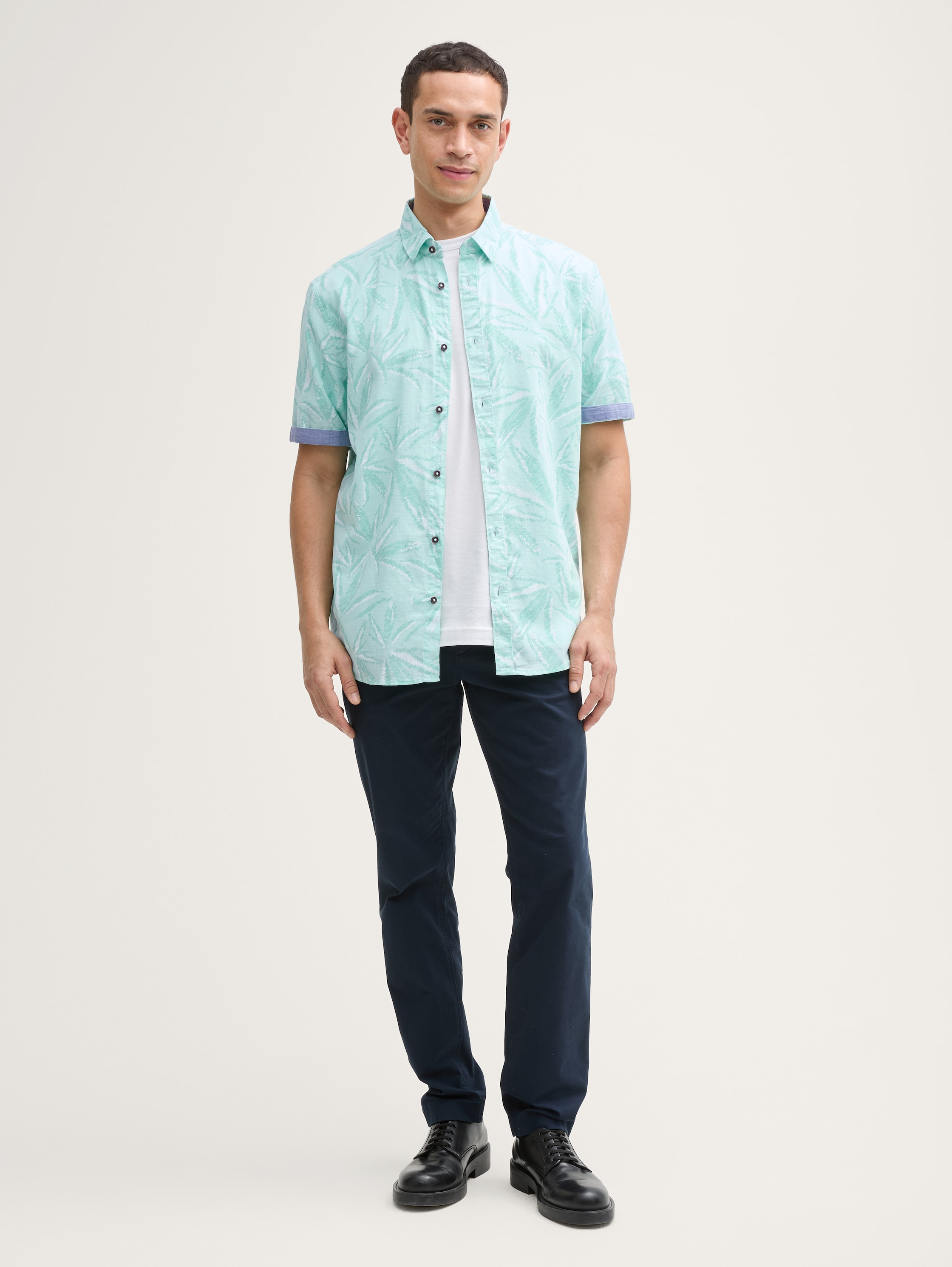 Comfort Fit Hemd mit Palmen-Print - mint_tonal_leaf_design - 