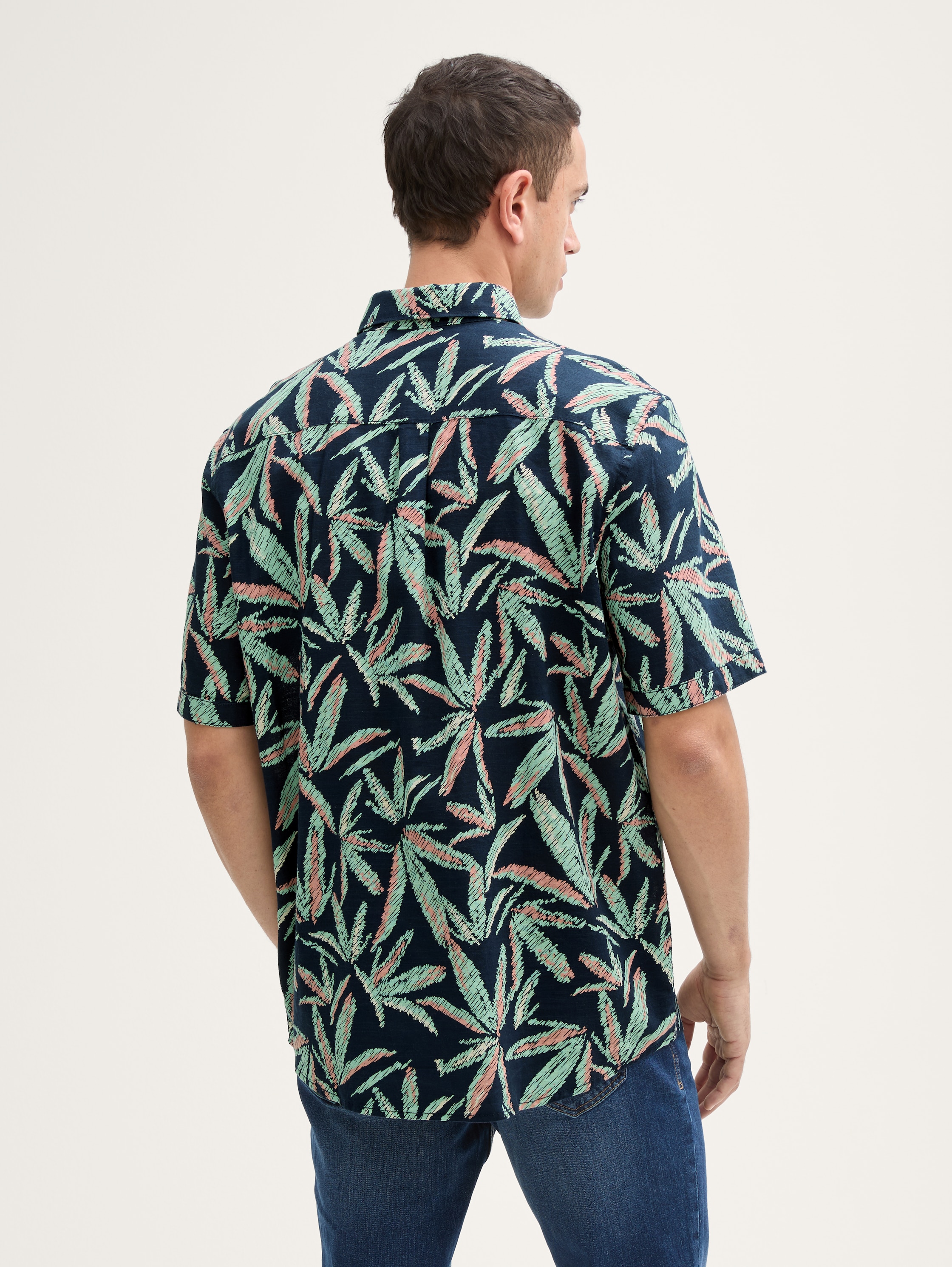 Comfort Fit Hemd mit Palmen-Print - navy_multi_leaf_design - 