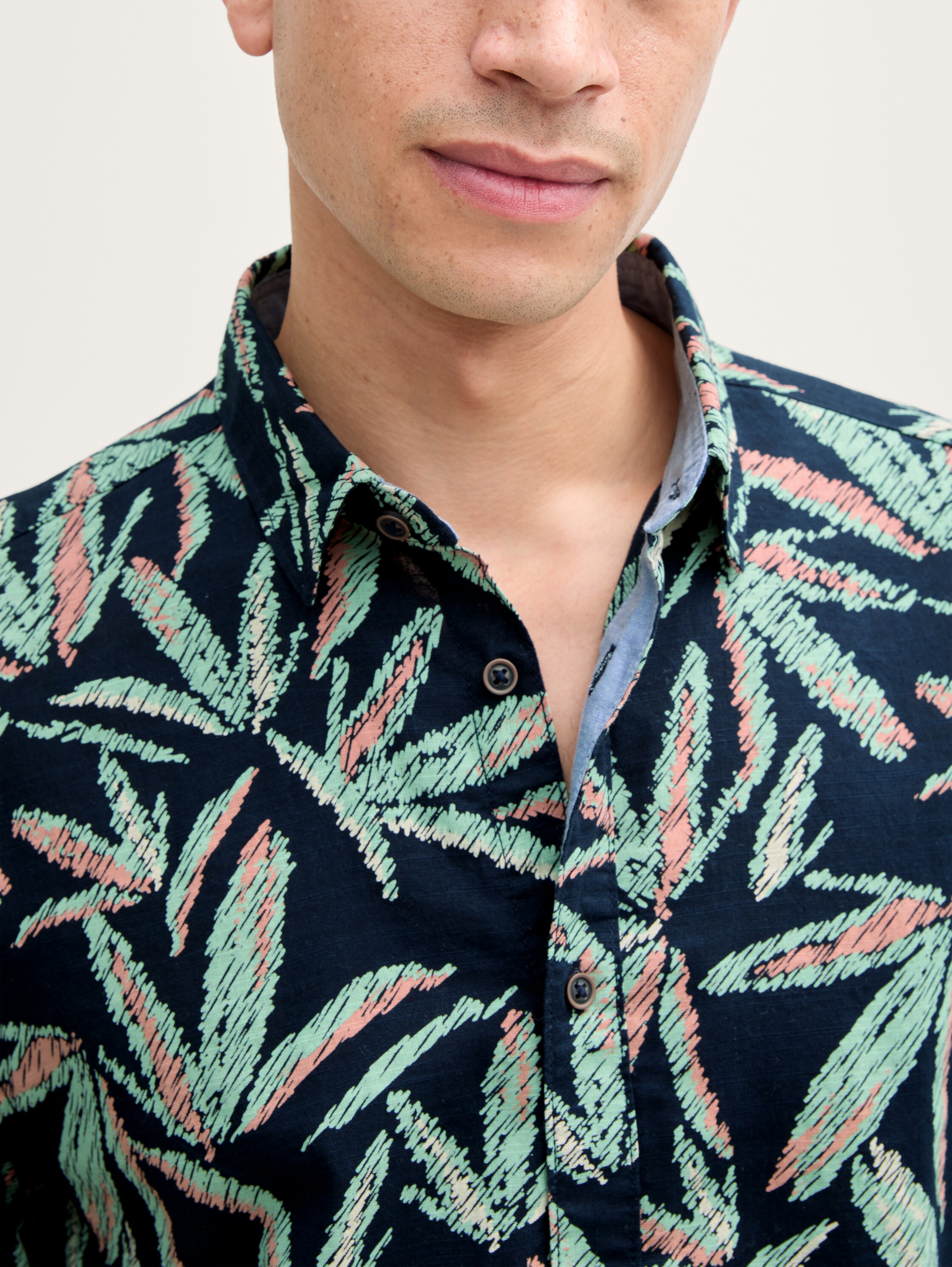 Comfort Fit Hemd mit Palmen-Print - navy_multi_leaf_design - 