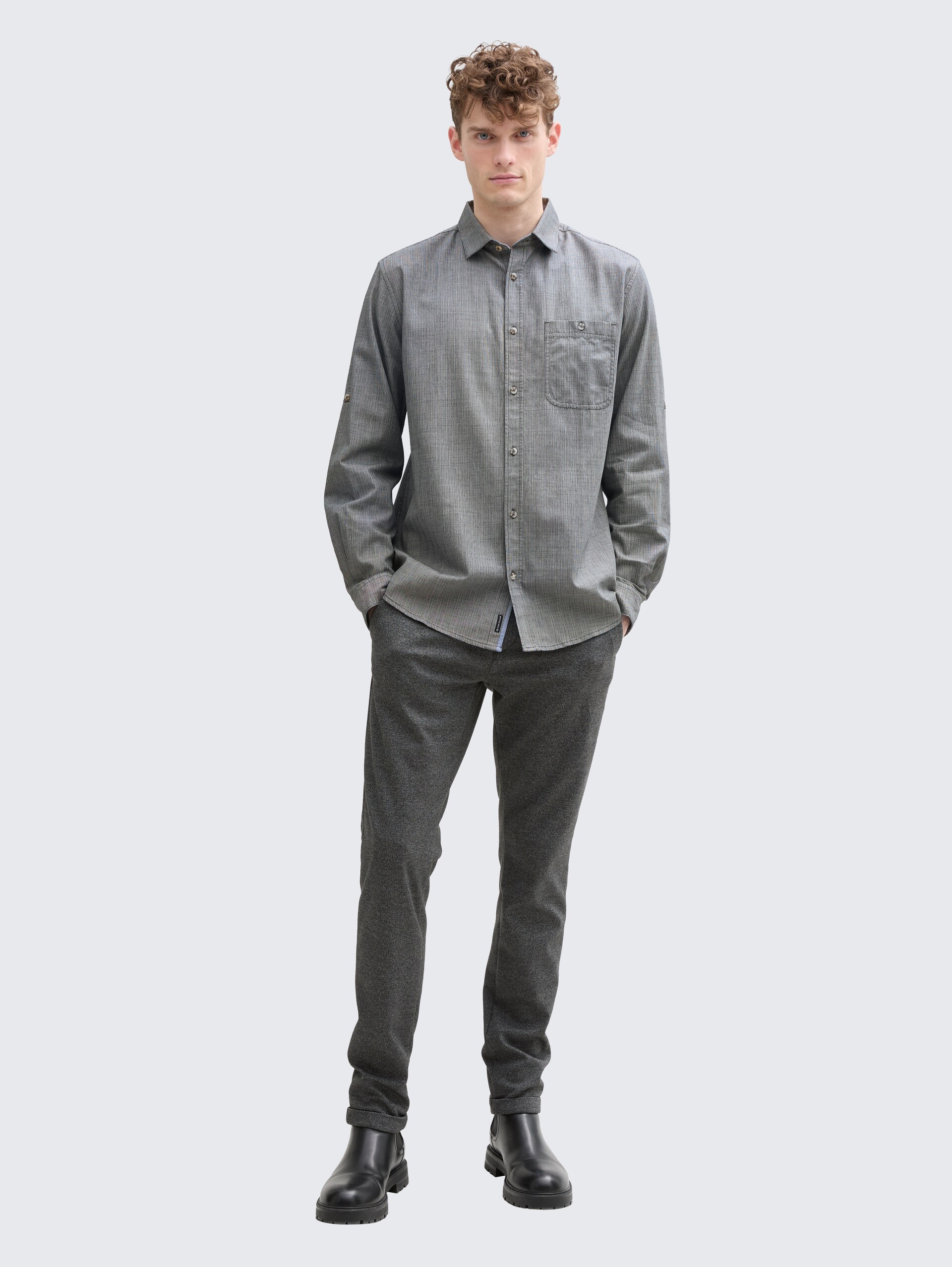 Regular Fit Hemd mit verstellbarer Ärmellänge - navy sraight structure - Model-Vorderansicht