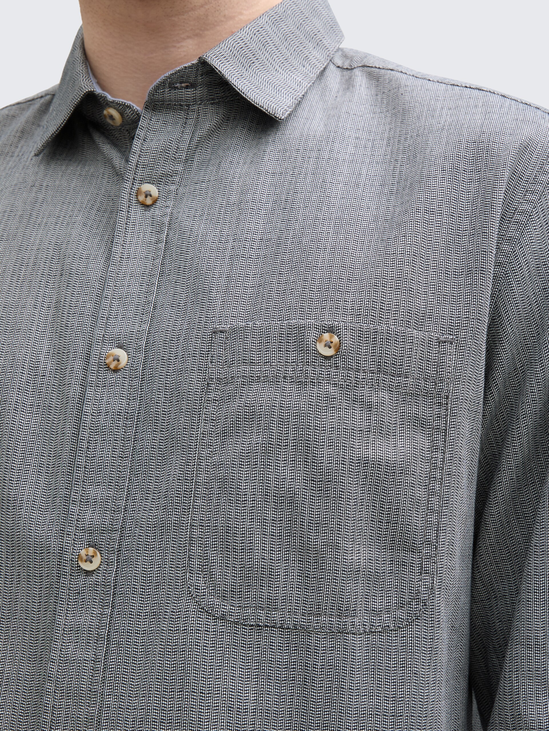 Regular Fit Hemd mit verstellbarer Ärmellänge - navy sraight structure - Detail-Model-Ansicht