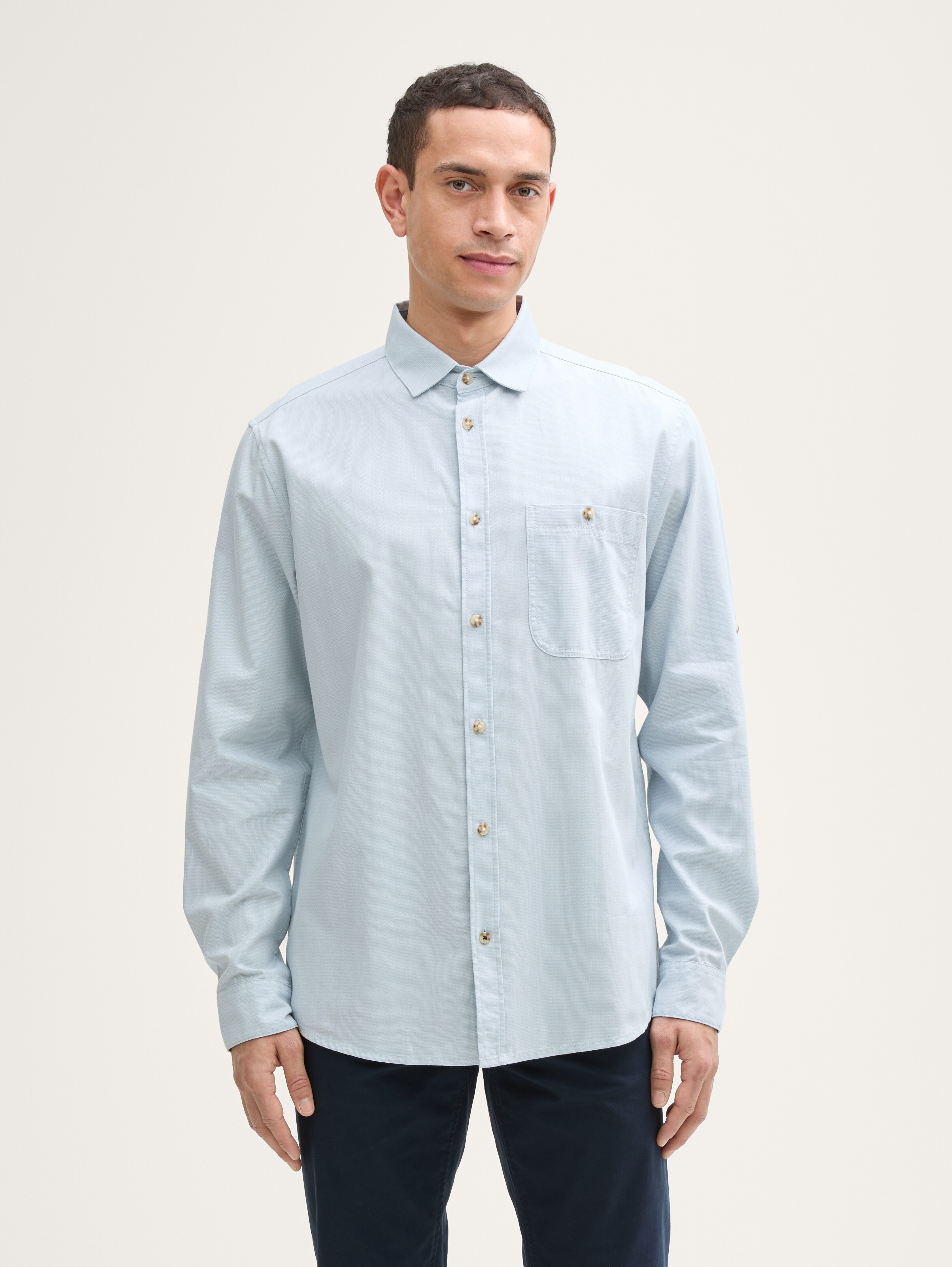Regular Fit Hemd mit verstellbarer Ärmellänge von Men, light blue straight structure