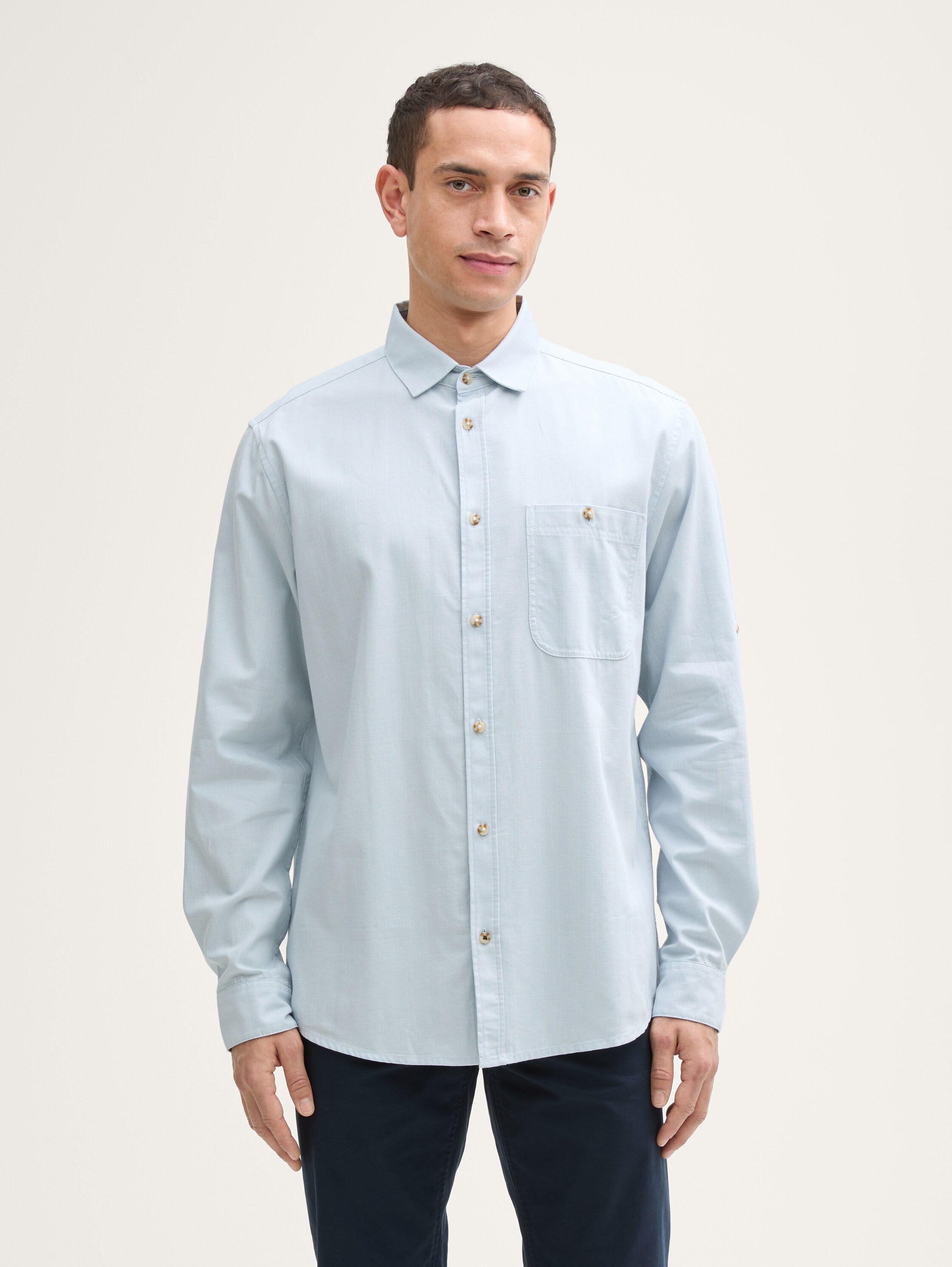 Regular Fit Hemd mit verstellbarer Ärmellänge - light_blue_straight_structure - 