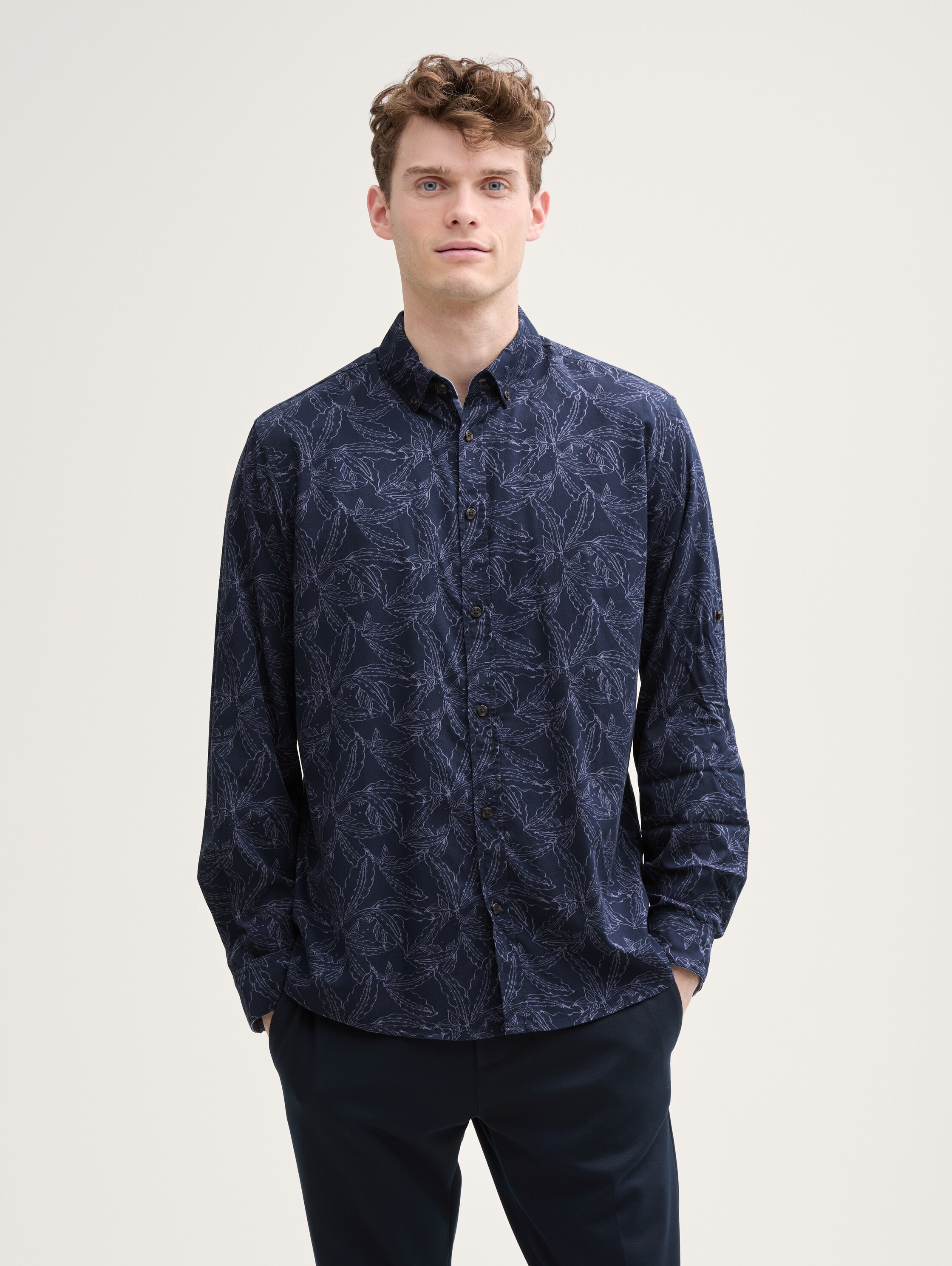 Regular Fit Hemd mit verstellbarer Ärmellänge - navy_flower_design - 
