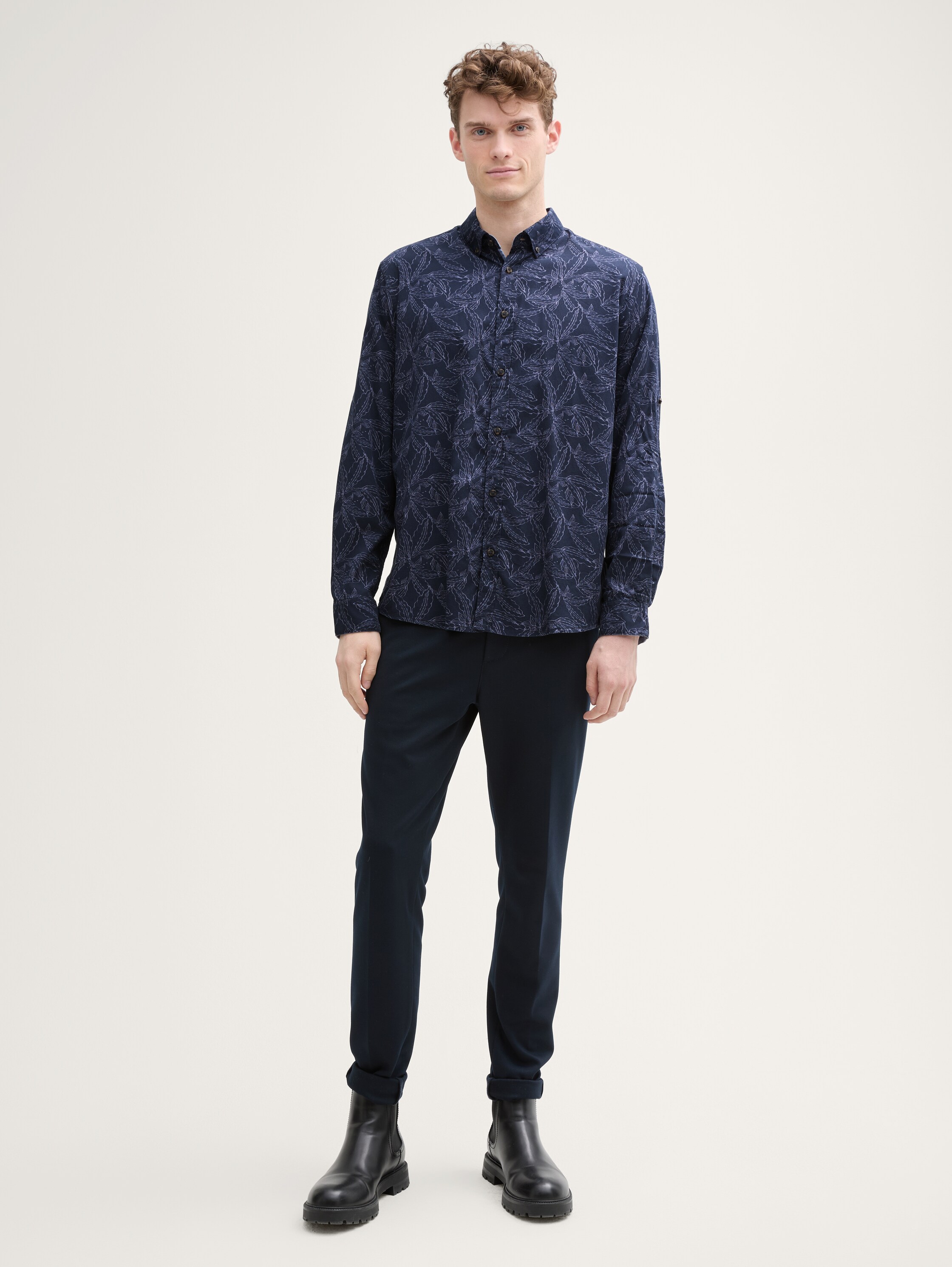 Regular Fit Hemd mit verstellbarer Ärmellänge - navy_flower_design - 